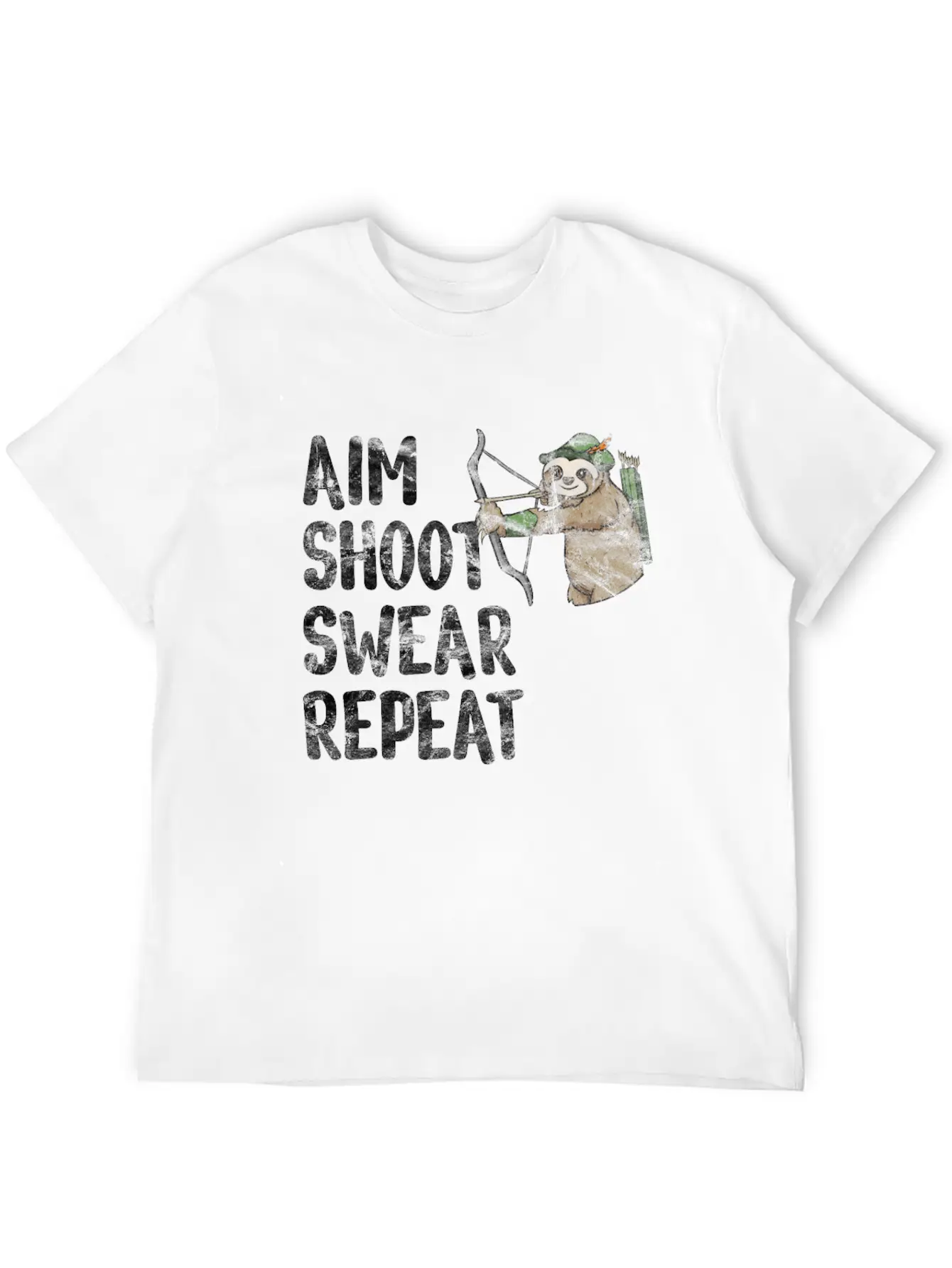 Aim Shoot Swear Repeat Sloth Bow Archery Basic Graphic T-Shirt – Daily Comfort In Soft Cotton