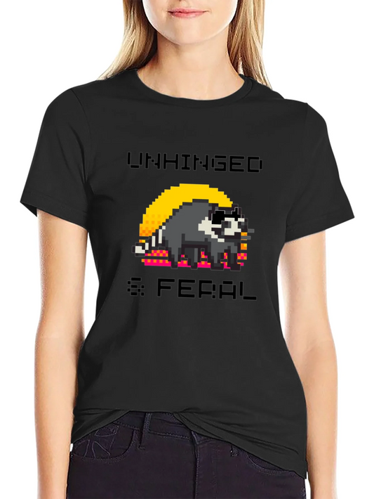 Unhinged & Feral Raccoon Pixel Art Graphic T-Shirt