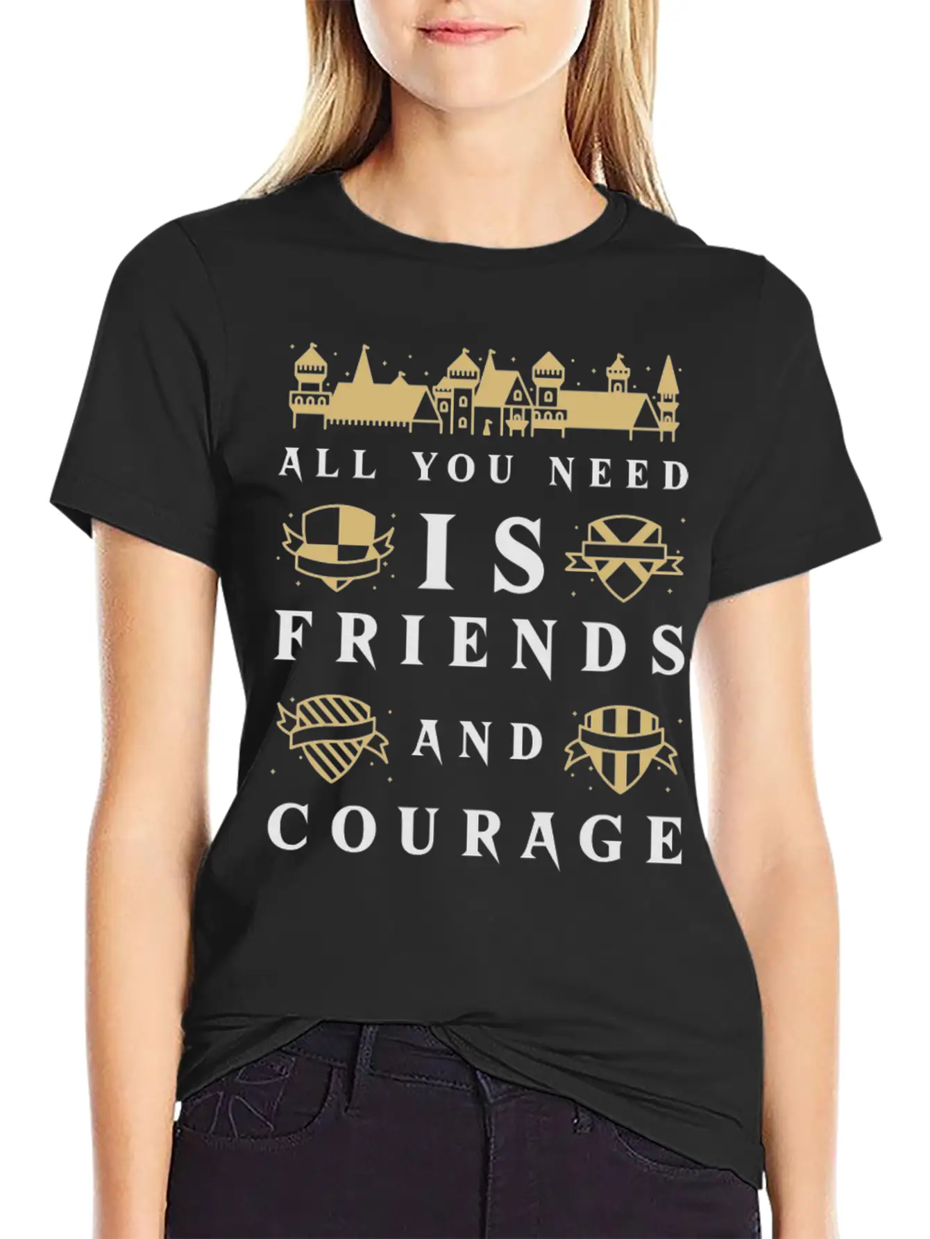 All You Need Is Friends And Courage Design Unisex Short Sleeve Soft Cotton T-Shirt – Casual Everyday Wear