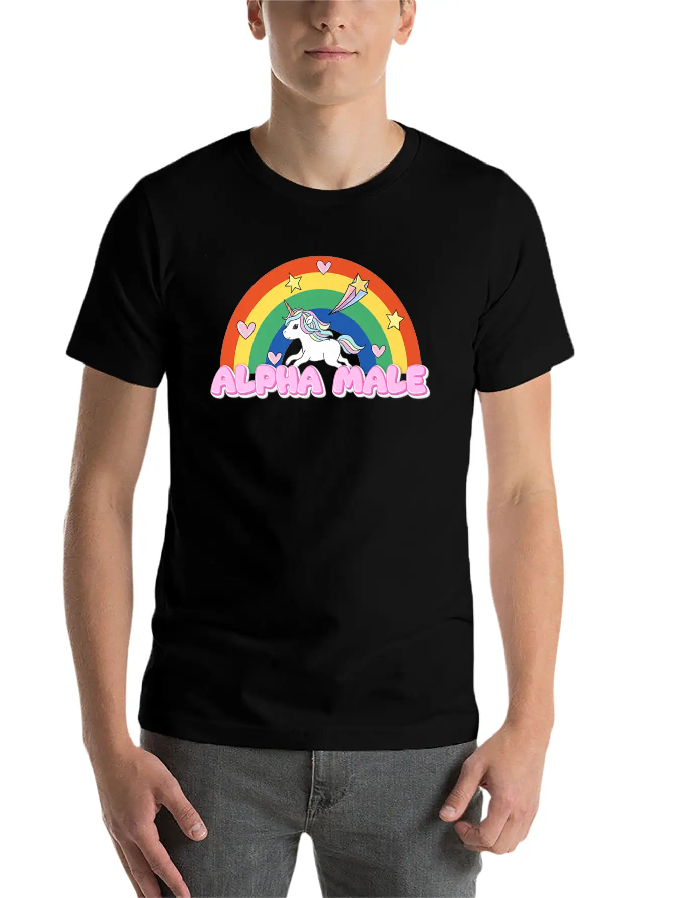 Alpha Male Funny Rainbow Unicorn Unisex Short Sleeve Soft Cotton T-Shirt – Casual Everyday Wear