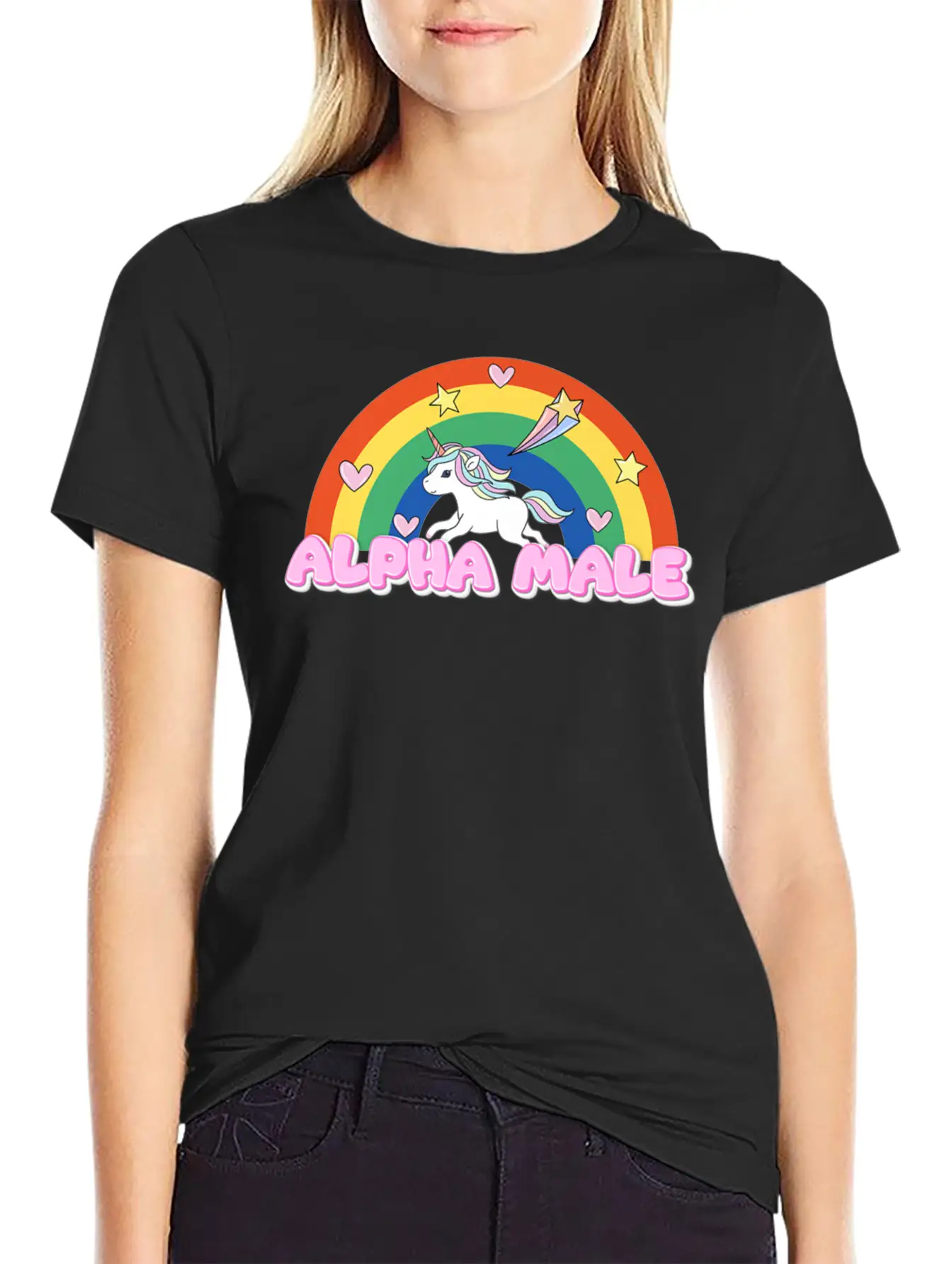 Alpha Male Funny Rainbow Unicorn Unisex Short Sleeve Soft Cotton T-Shirt – Casual Everyday Wear