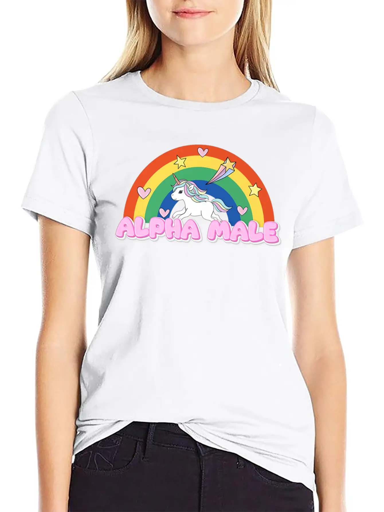 Alpha Male Funny Rainbow Unicorn Unisex Short Sleeve Soft Cotton T-Shirt – Casual Everyday Wear