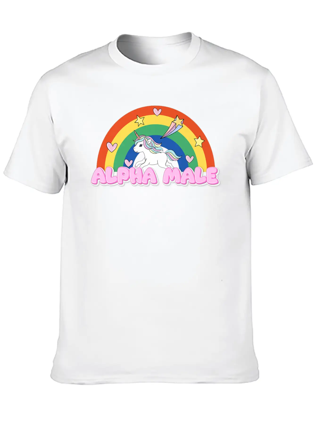 Alpha Male Funny Rainbow Unicorn Unisex Short Sleeve Soft Cotton T-Shirt – Casual Everyday Wear