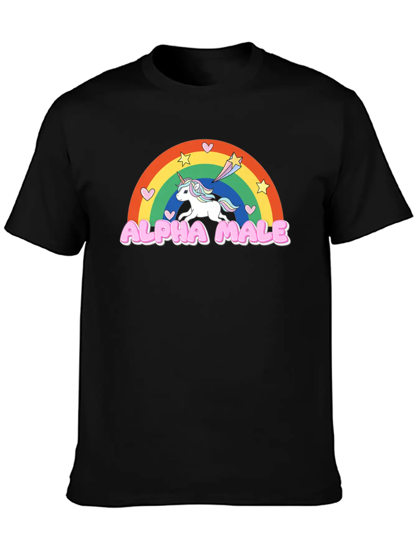 Alpha Male Funny Rainbow Unicorn Unisex Short Sleeve Soft Cotton T-Shirt – Casual Everyday Wear