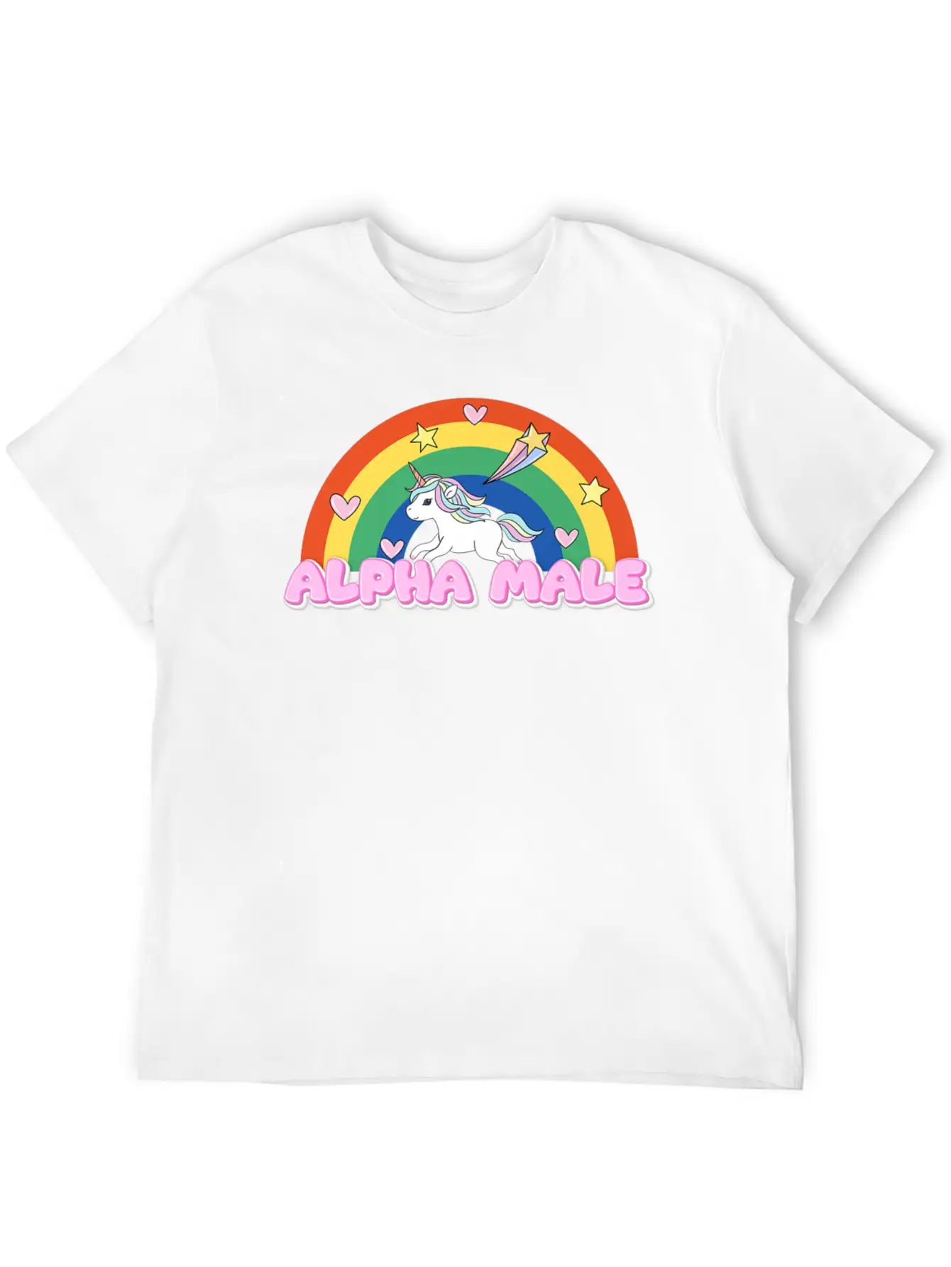 Alpha Male Funny Rainbow Unicorn Unisex Short Sleeve Soft Cotton T-Shirt – Casual Everyday Wear