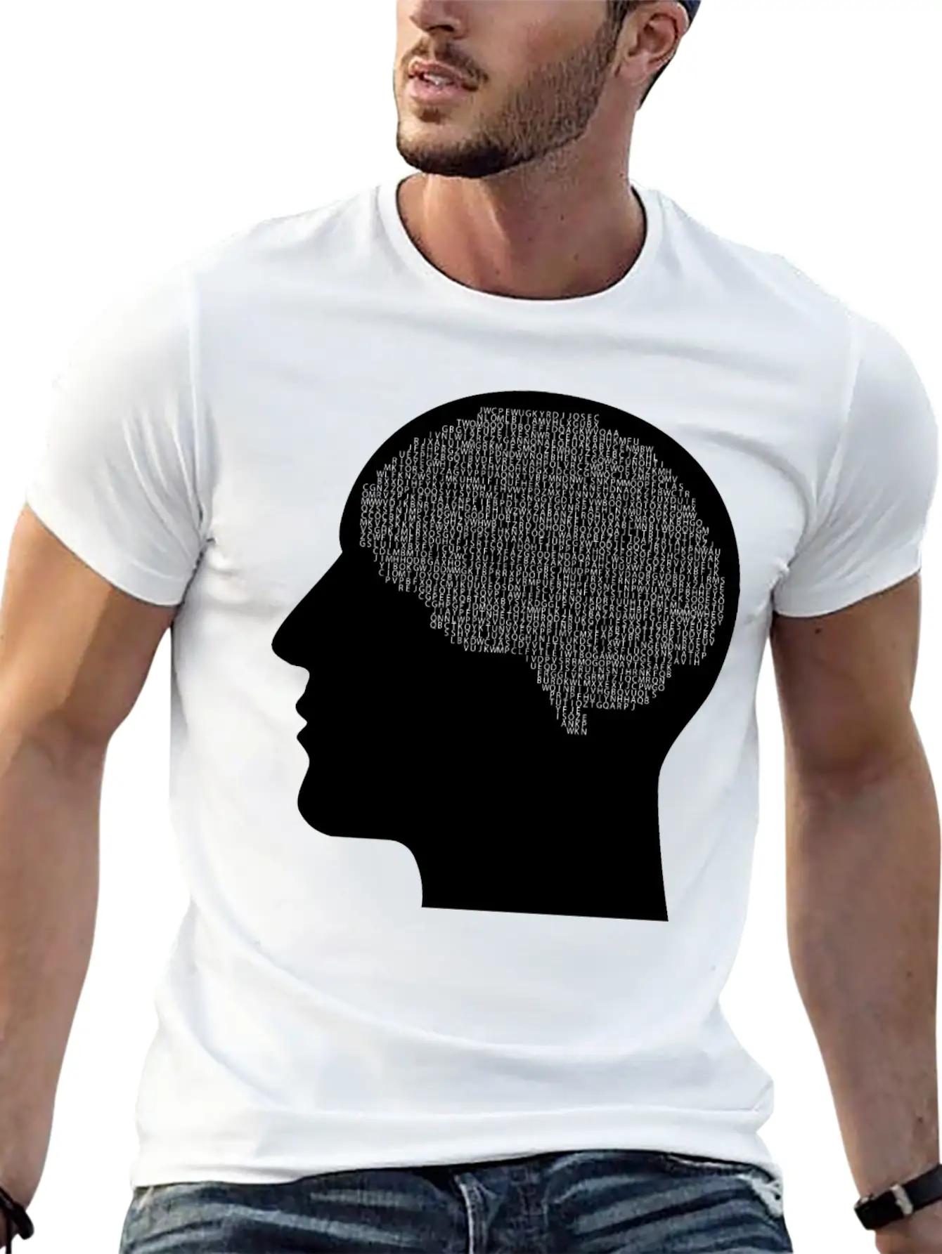 Alphabet Brain Man Silhouette Unisex Casual T-Shirt – Clean Design For Daily Comfort
