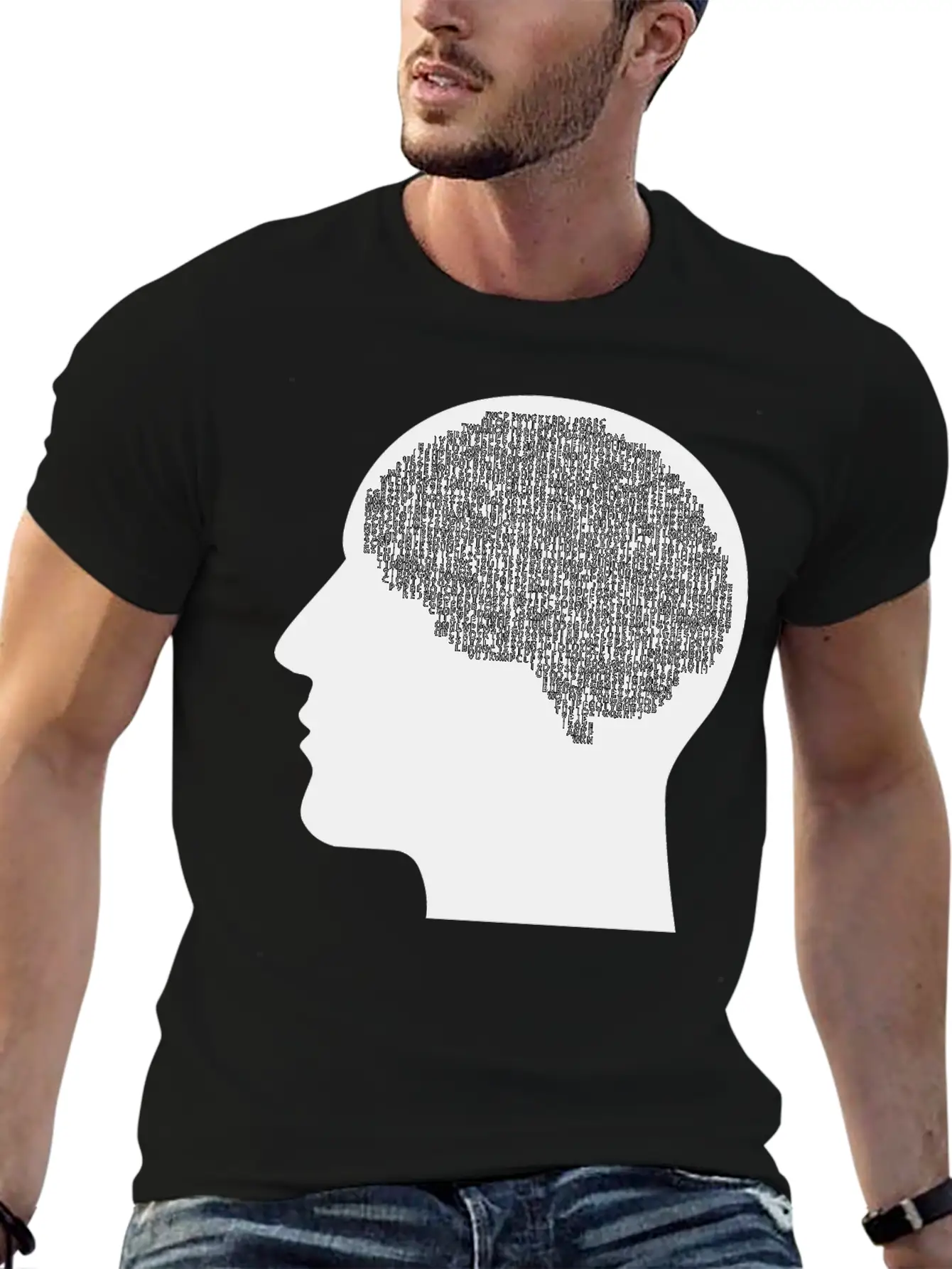 Alphabet Brain Man Silhouette Unisex Casual T-Shirt – Clean Design For Daily Comfort