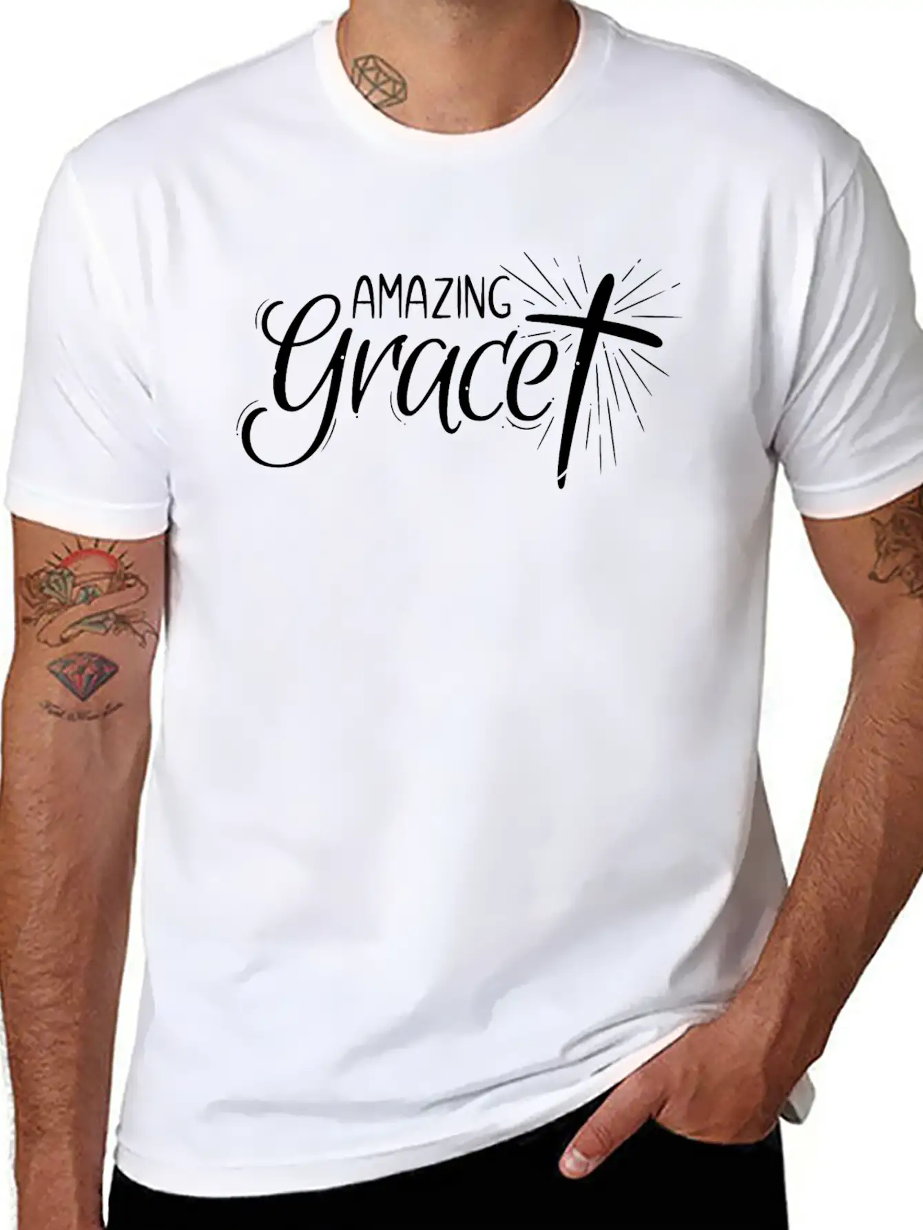 Amazing Grace Lettering Unisex Short Sleeve Soft Cotton T-Shirt – Casual Everyday Wear
