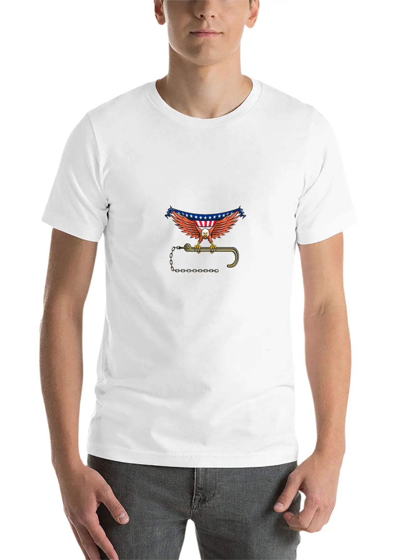 American Eagle Clutching Towing J Hook USA Flag Re Unisex Short Sleeve Soft Cotton T-Shirt – Casual Everyday Wear