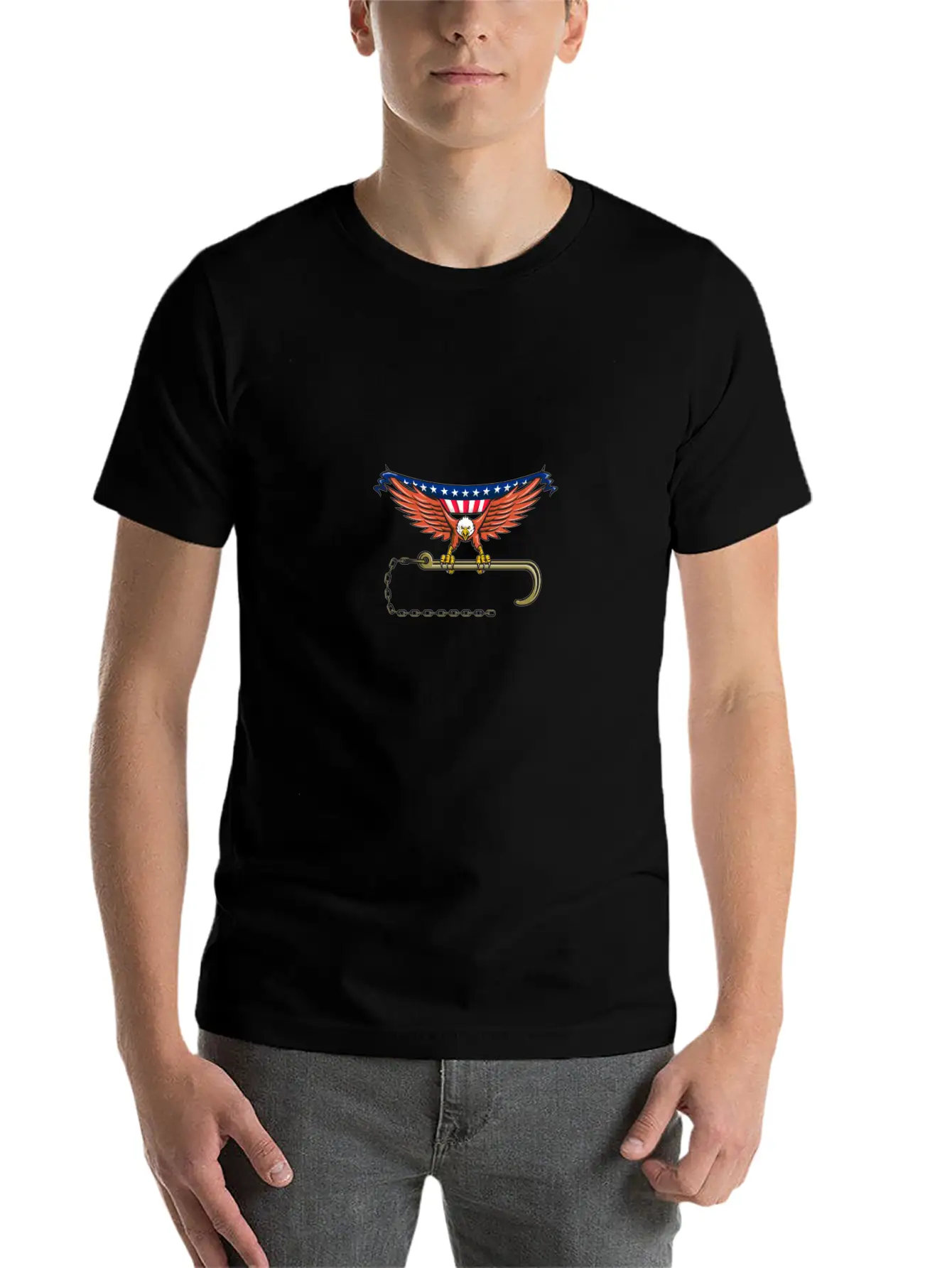 American Eagle Clutching Towing J Hook USA Flag Re Unisex Short Sleeve Soft Cotton T-Shirt – Casual Everyday Wear