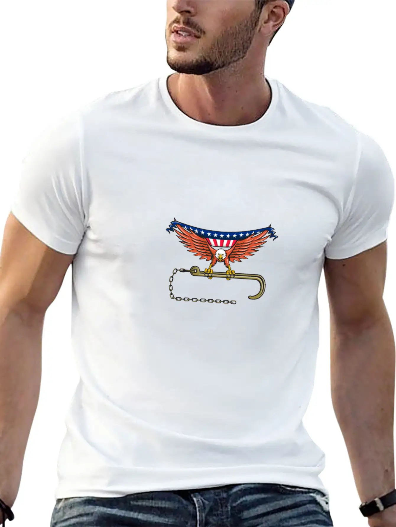American Eagle Clutching Towing J Hook USA Flag Re Unisex Short Sleeve Soft Cotton T-Shirt – Casual Everyday Wear