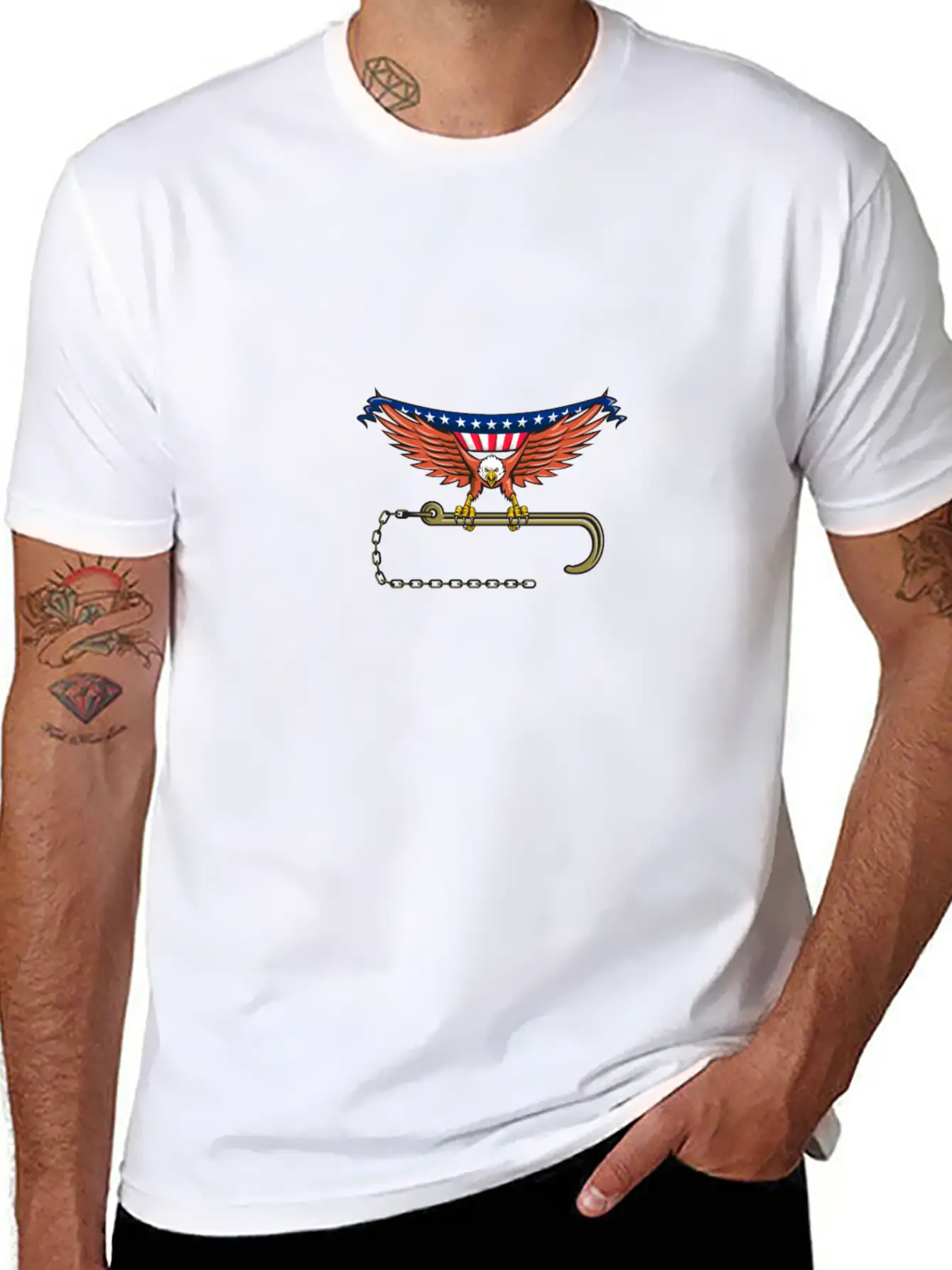 American Eagle Clutching Towing J Hook USA Flag Re Unisex Short Sleeve Soft Cotton T-Shirt – Casual Everyday Wear