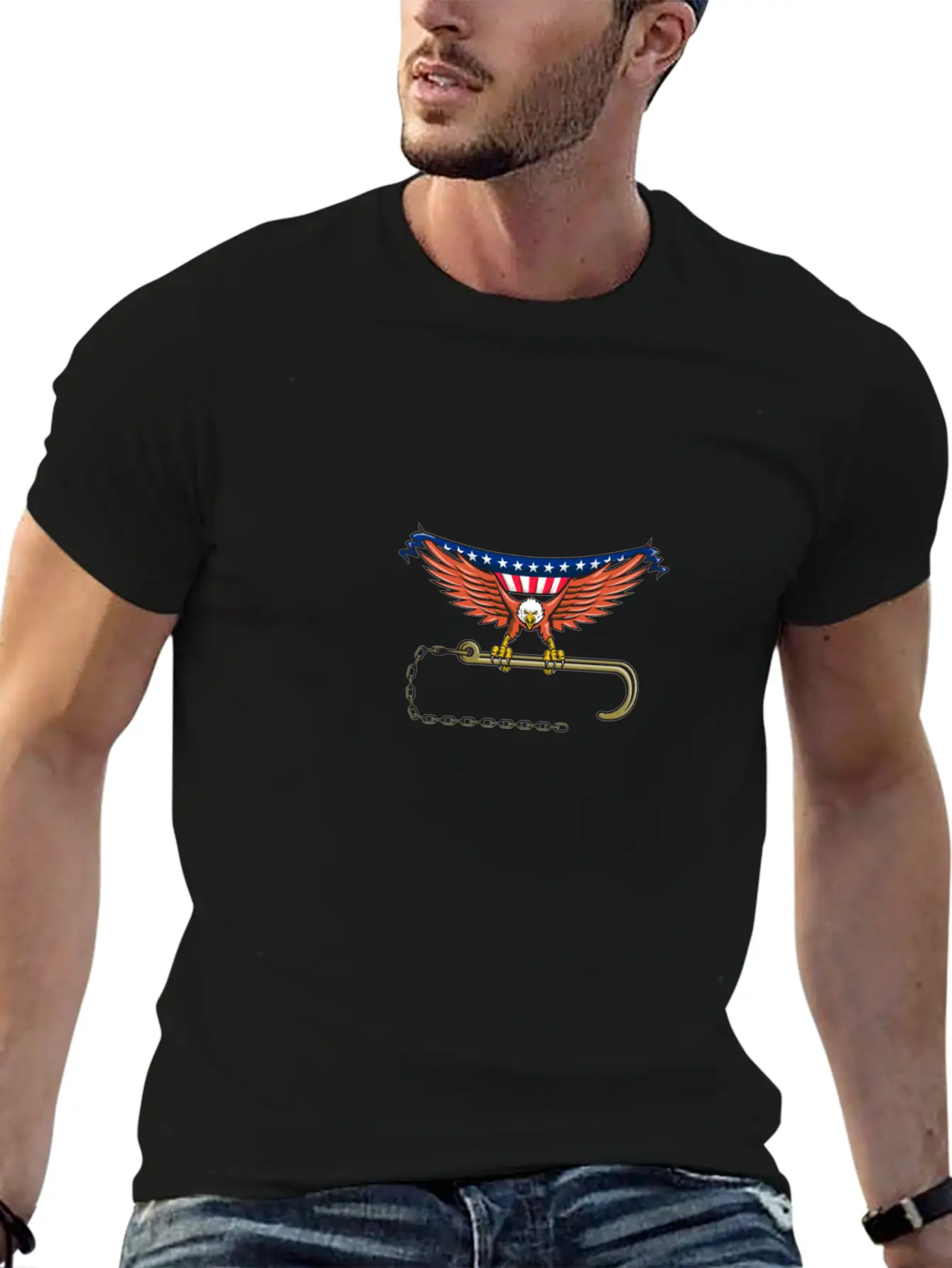 American Eagle Clutching Towing J Hook USA Flag Re Unisex Short Sleeve Soft Cotton T-Shirt – Casual Everyday Wear