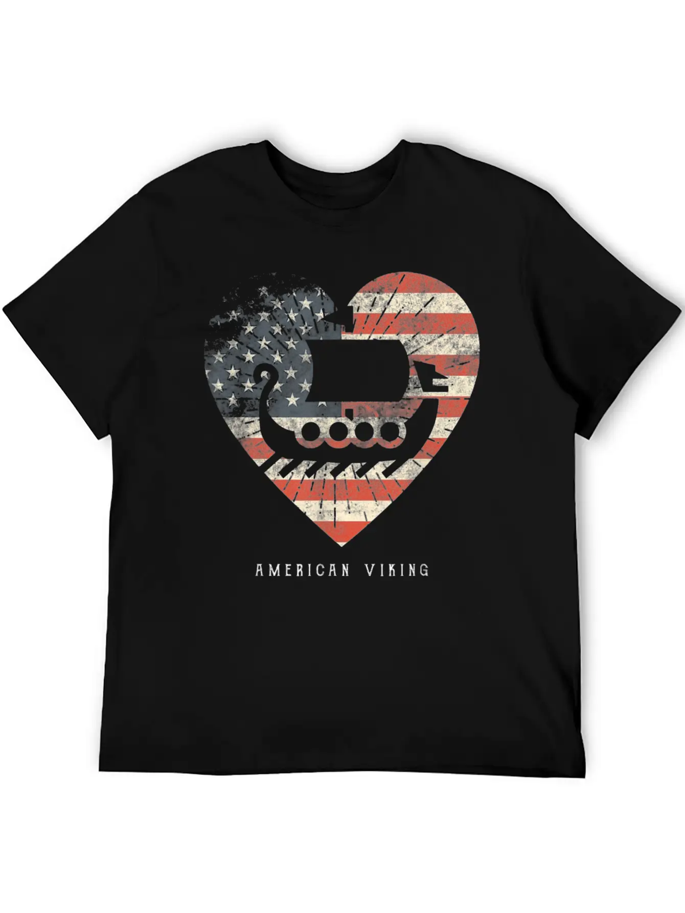 American Flag Viking Boat Stylish Everyday T-Shirt – Unisex Basic Cotton Tee