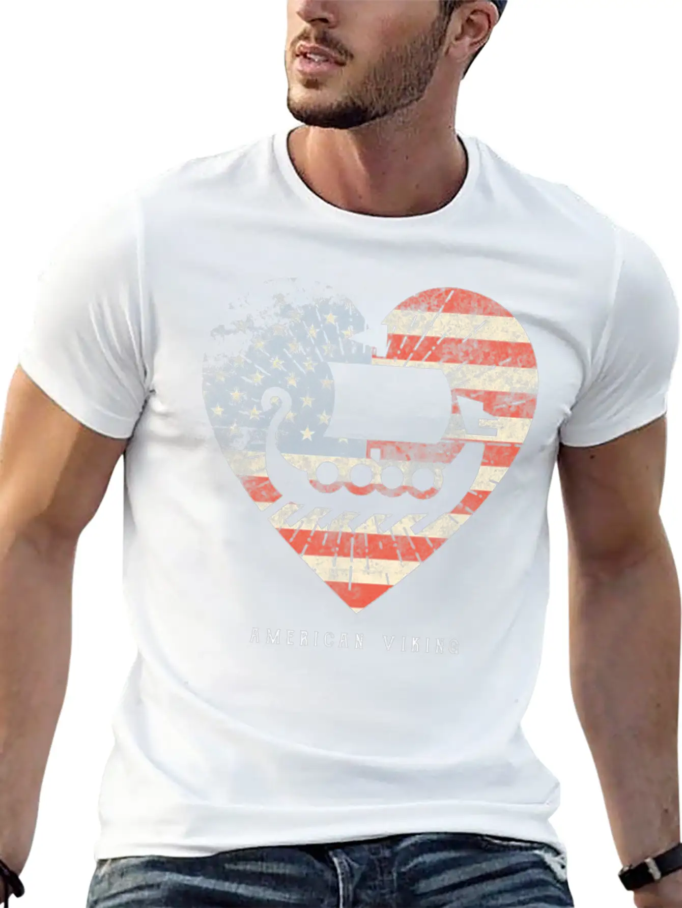 American Flag Viking Boat Stylish Everyday T-Shirt – Unisex Basic Cotton Tee