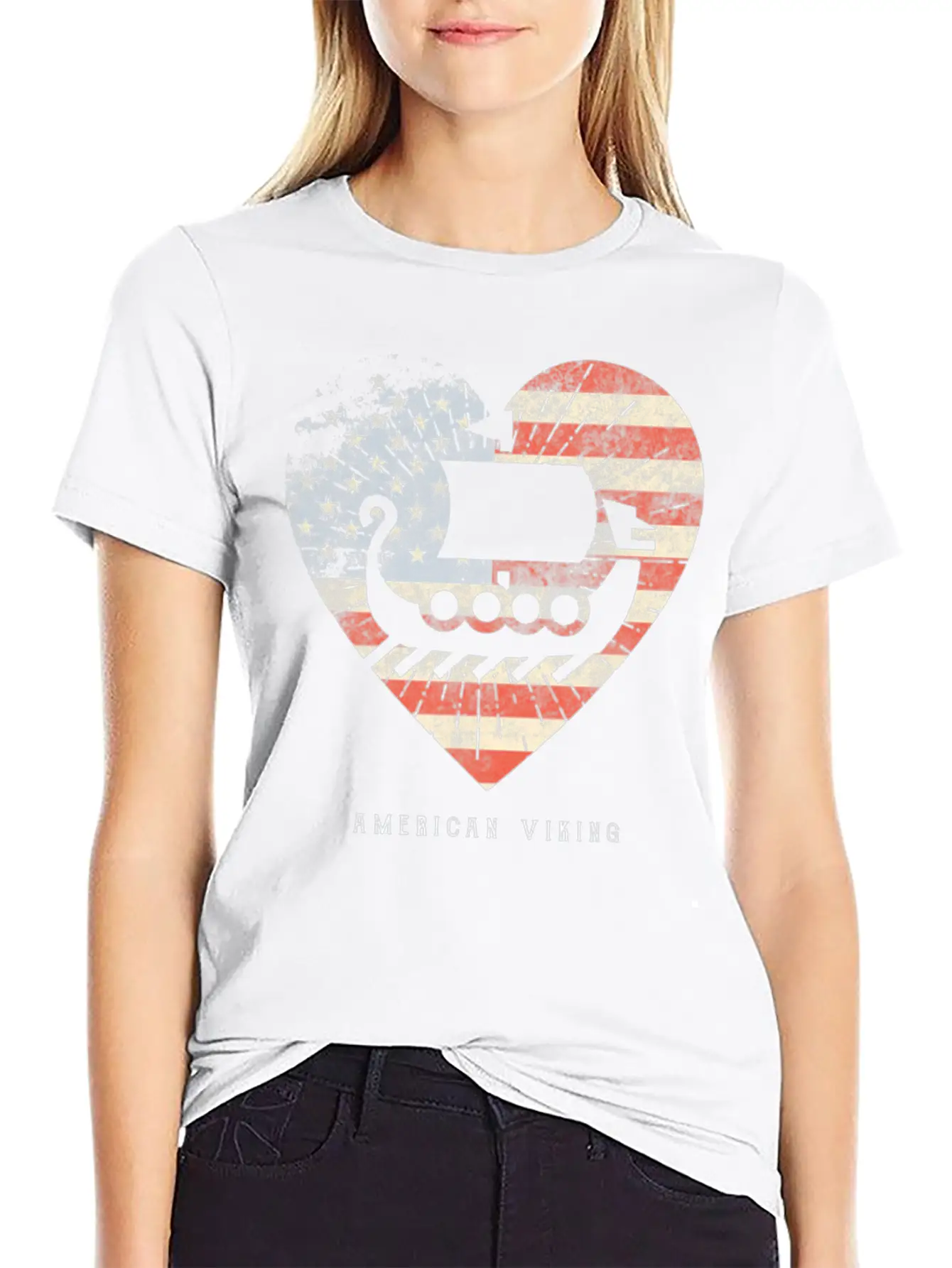 American Flag Viking Boat Stylish Everyday T-Shirt – Unisex Basic Cotton Tee