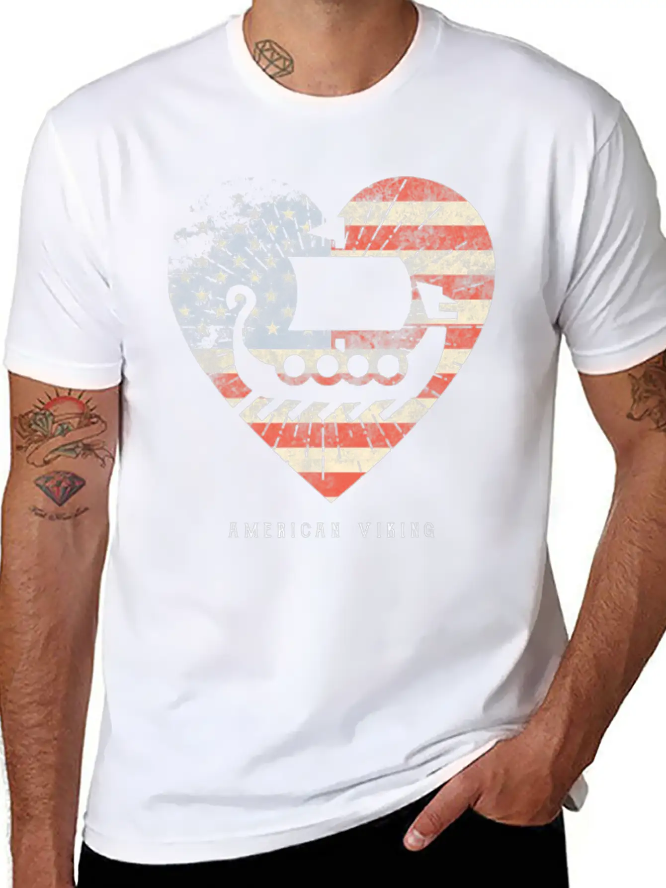 American Flag Viking Boat Stylish Everyday T-Shirt – Unisex Basic Cotton Tee