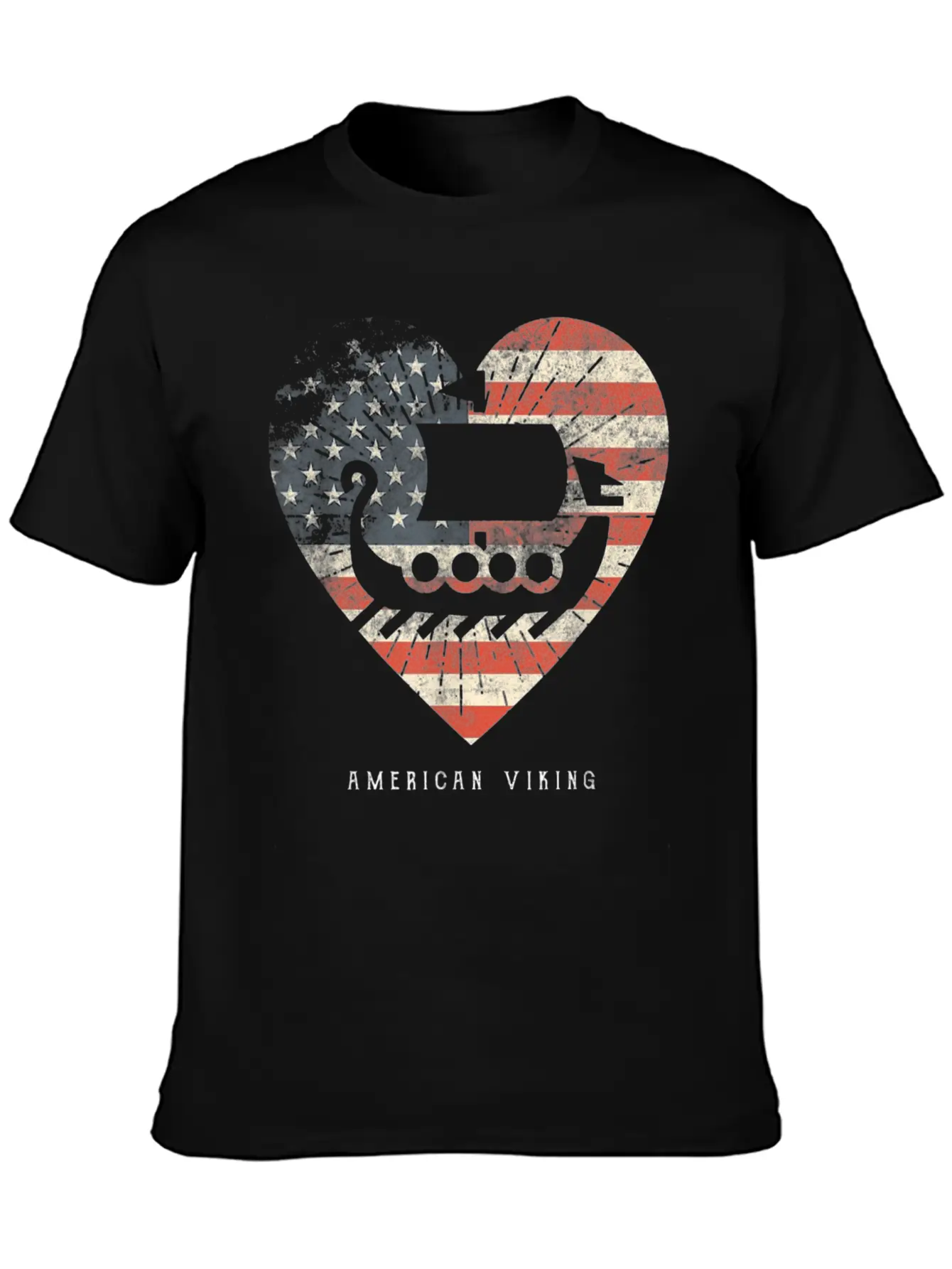 American Flag Viking Boat Stylish Everyday T-Shirt – Unisex Basic Cotton Tee