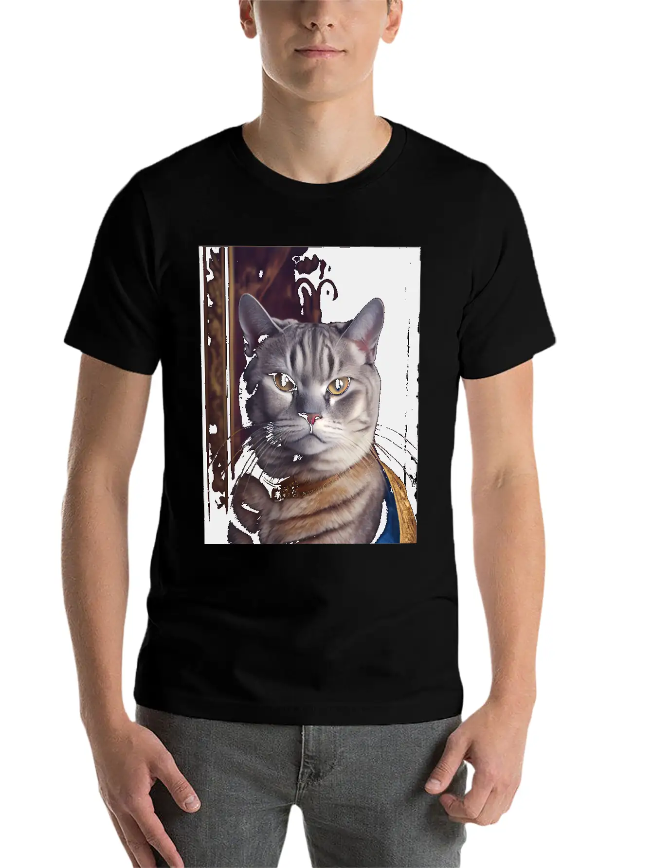 American Shorthair Cat Breed Portrait Royal Renais Basic Graphic T-Shirt – Daily Comfort In Soft Cotton
