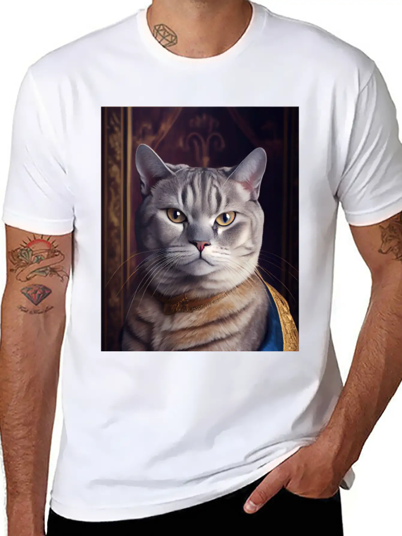 American Shorthair Cat Breed Portrait Royal Renais Basic Graphic T-Shirt – Daily Comfort In Soft Cotton