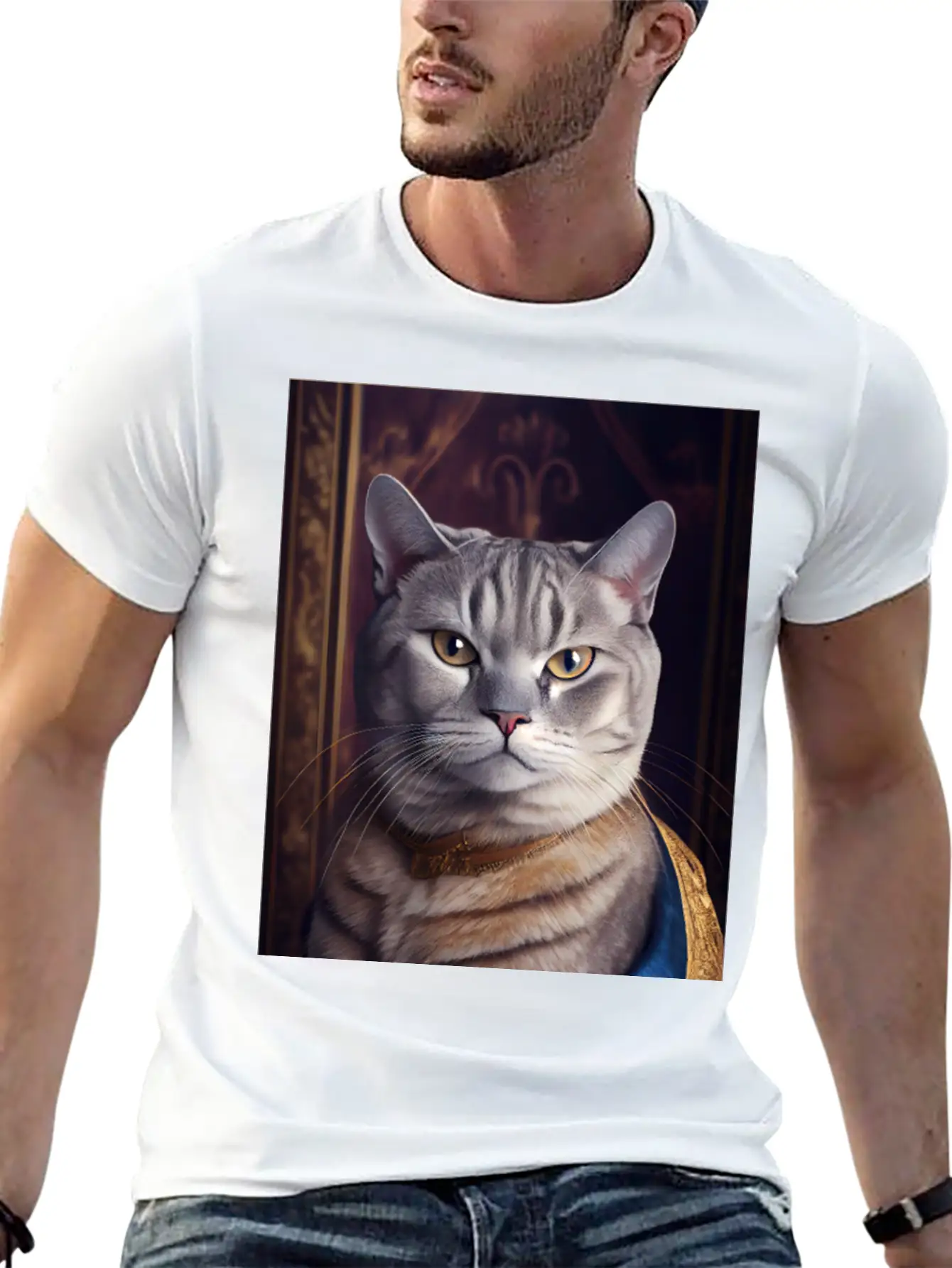 American Shorthair Cat Breed Portrait Royal Renais Basic Graphic T-Shirt – Daily Comfort In Soft Cotton