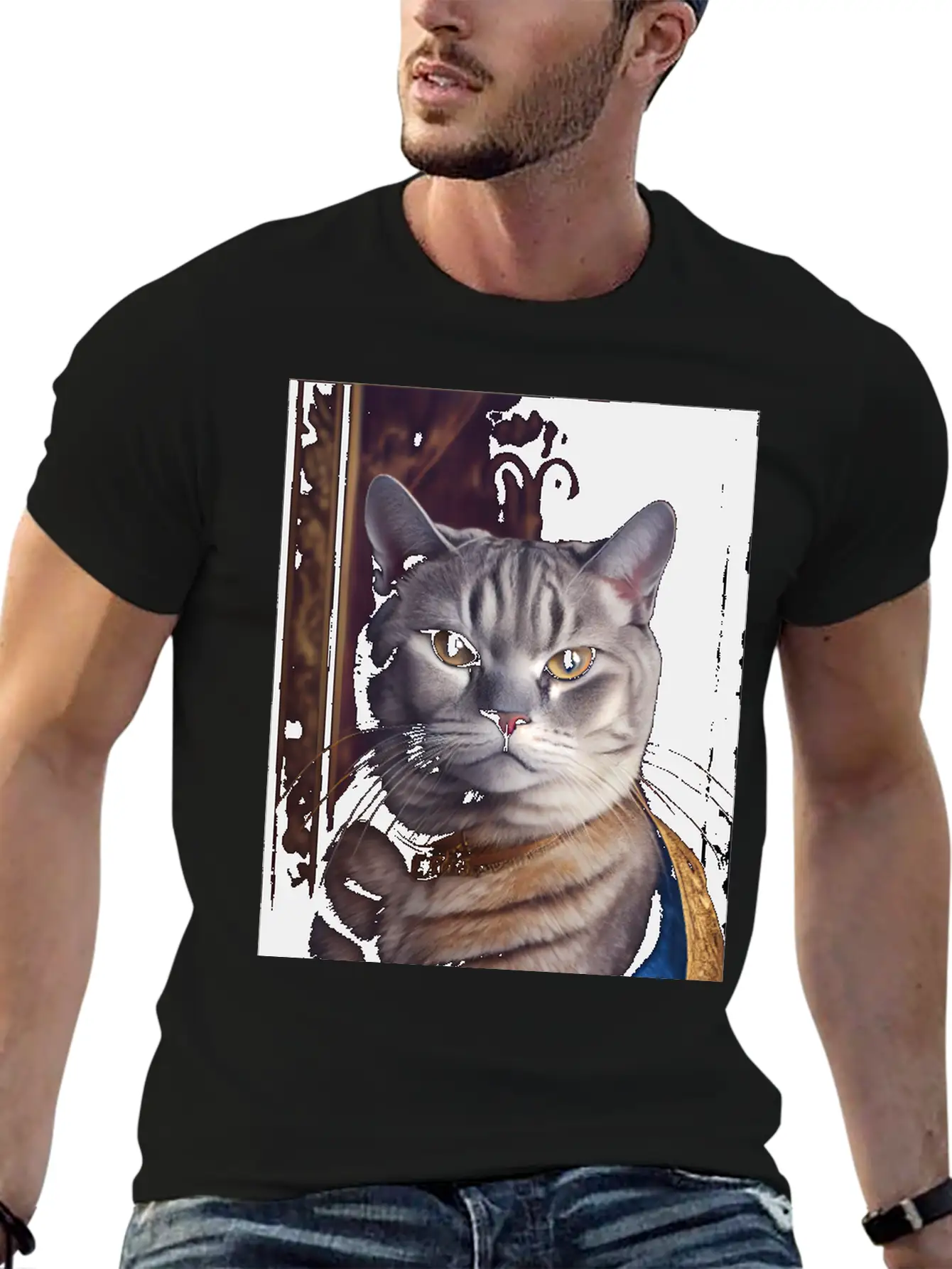 American Shorthair Cat Breed Portrait Royal Renais Basic Graphic T-Shirt – Daily Comfort In Soft Cotton
