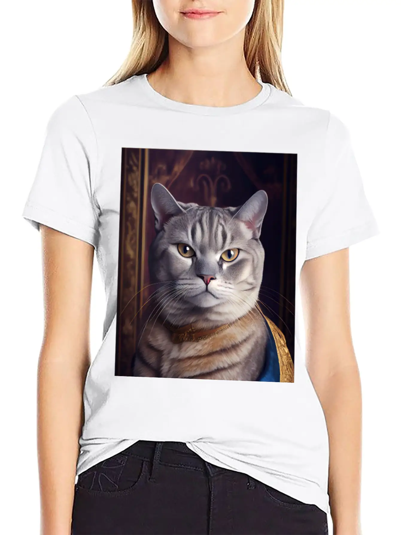 American Shorthair Cat Breed Portrait Royal Renais Basic Graphic T-Shirt – Daily Comfort In Soft Cotton