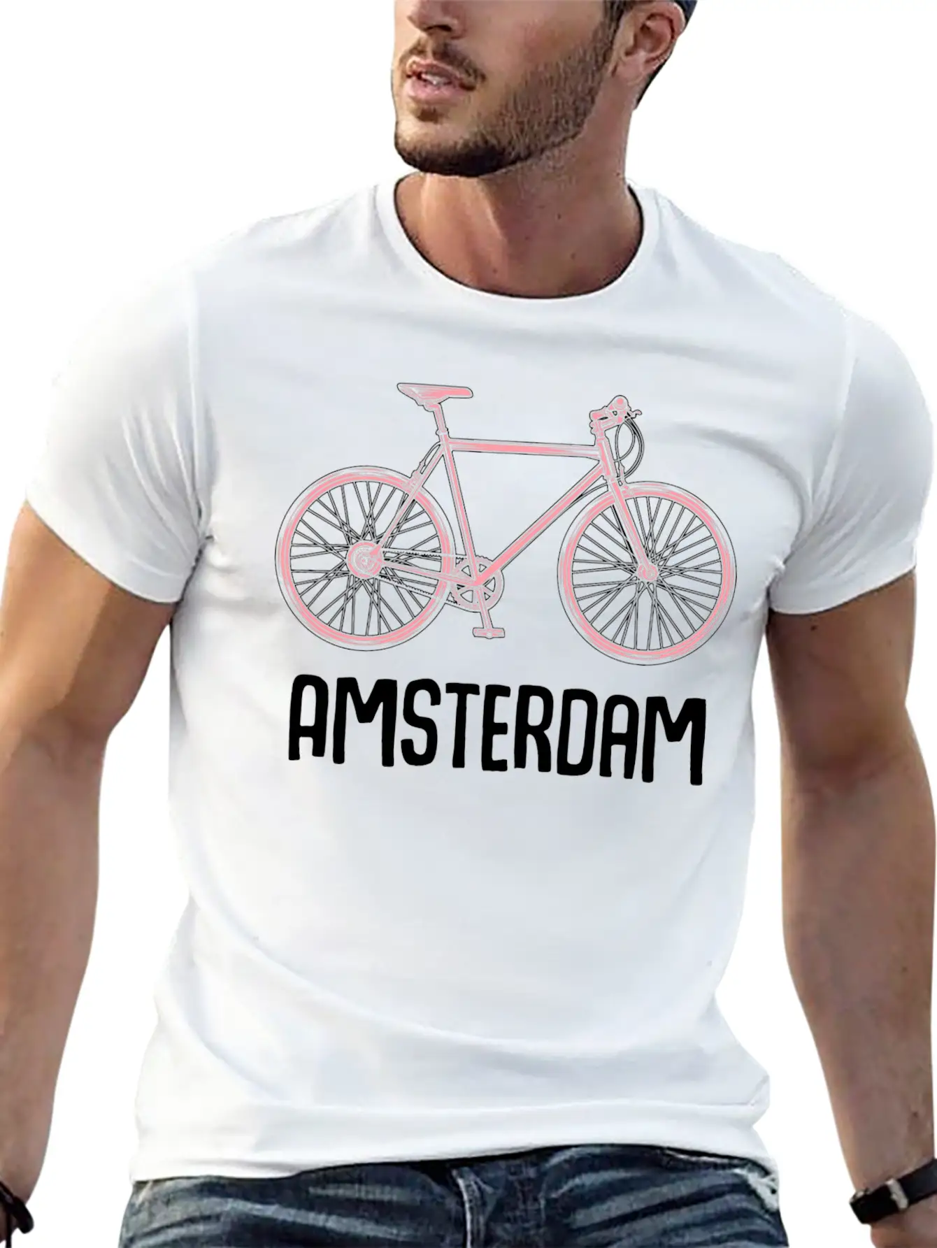 Amsterdam Bike Tourist Vacation City Trip Tour Stylish Everyday T-Shirt – Unisex Basic Cotton Tee
