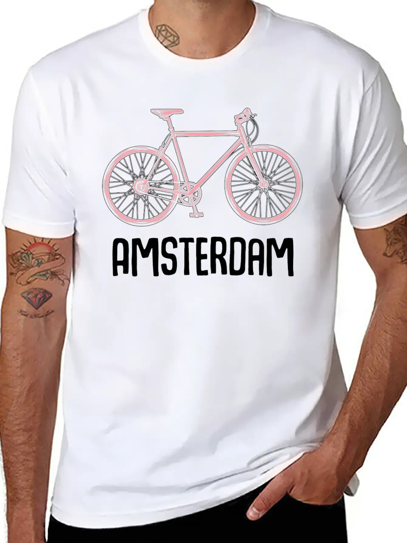 Amsterdam Bike Tourist Vacation City Trip Tour Stylish Everyday T-Shirt – Unisex Basic Cotton Tee