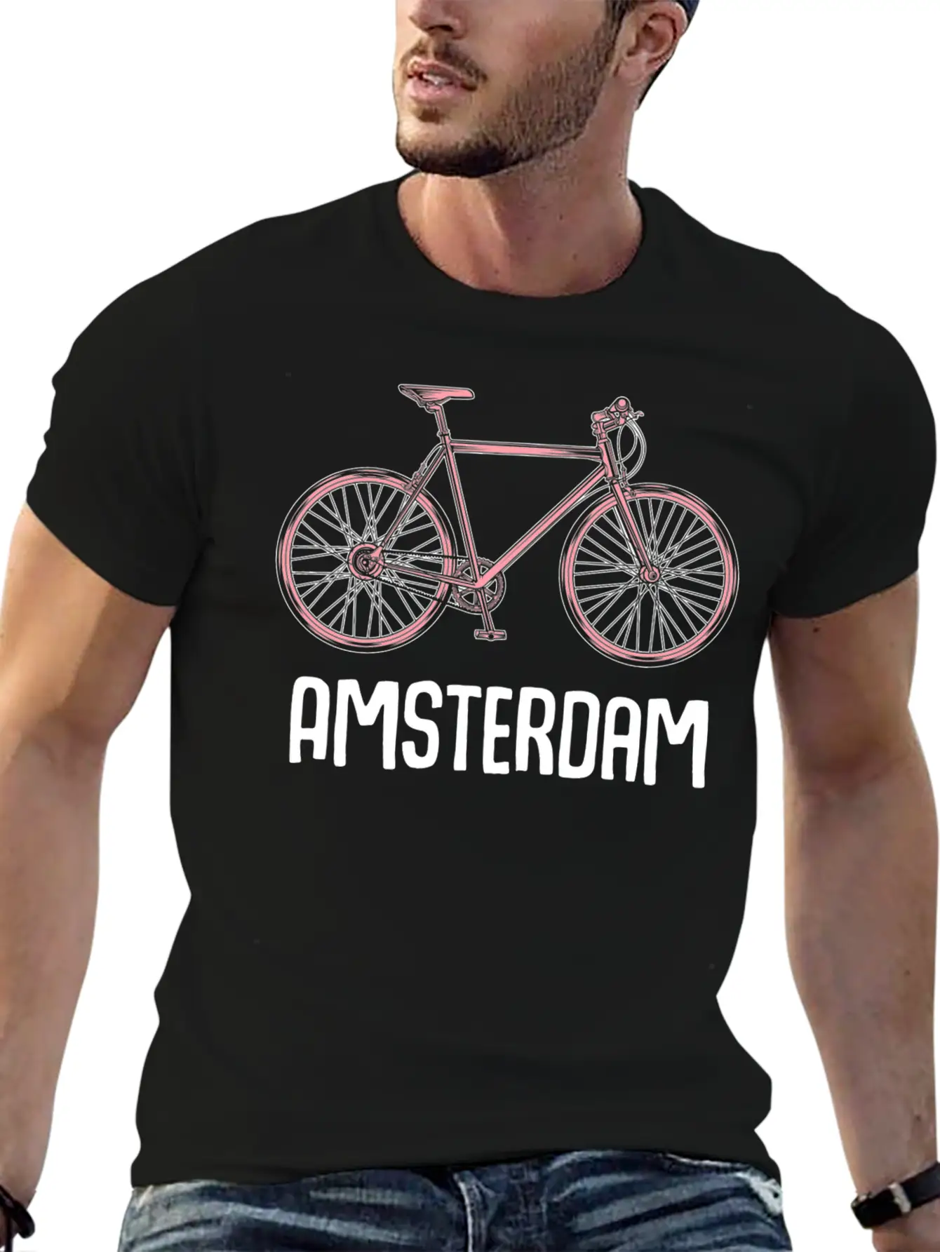 Amsterdam Bike Tourist Vacation City Trip Tour Stylish Everyday T-Shirt – Unisex Basic Cotton Tee