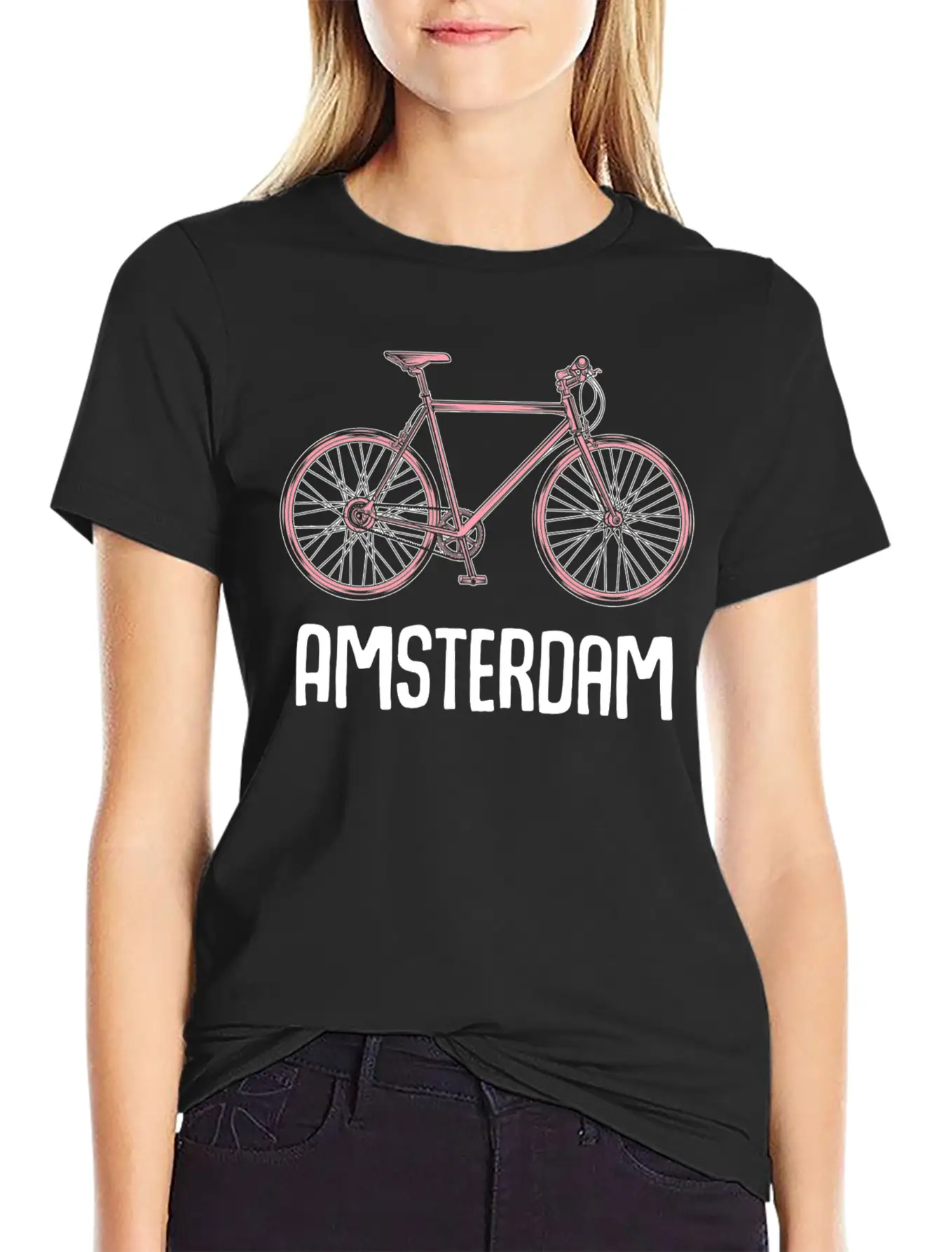 Amsterdam Bike Tourist Vacation City Trip Tour Stylish Everyday T-Shirt – Unisex Basic Cotton Tee