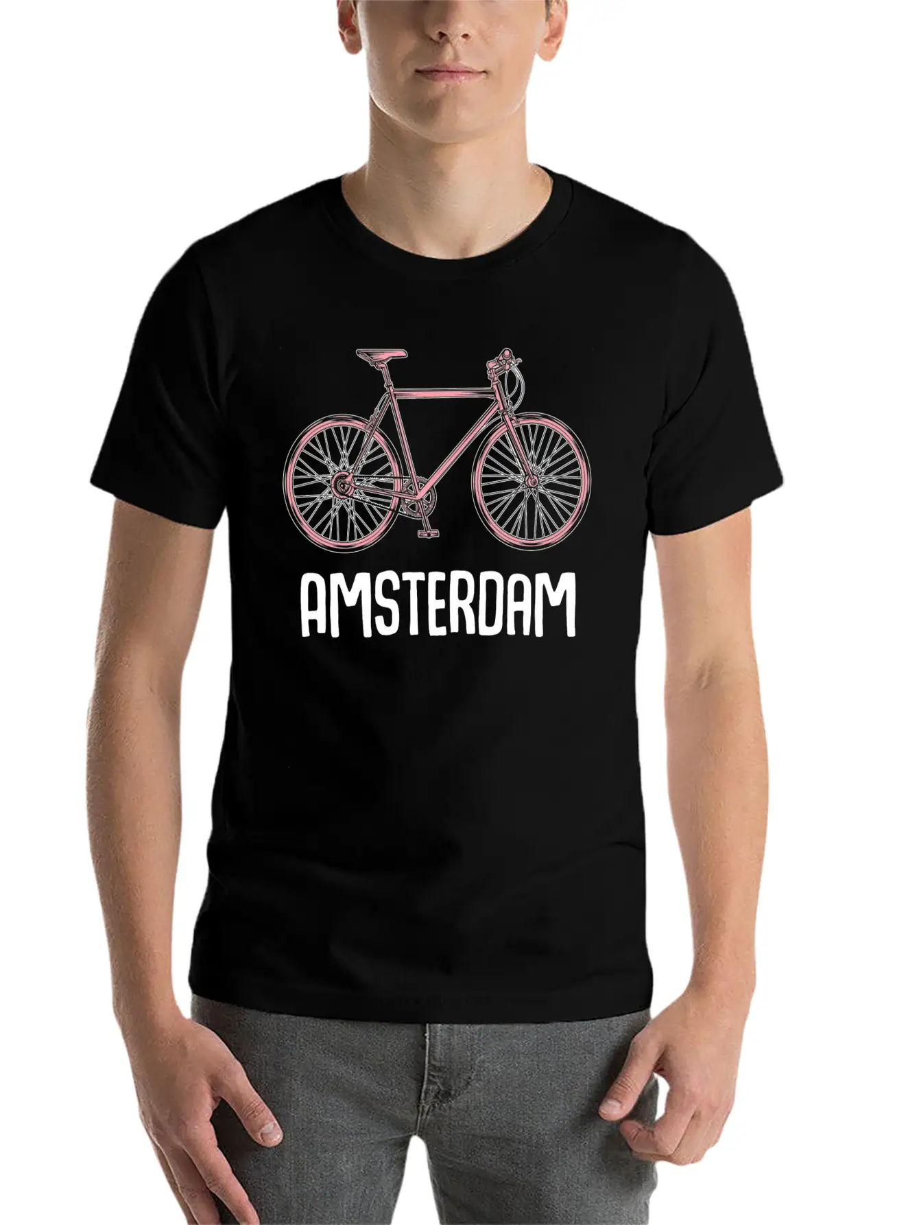 Amsterdam Bike Tourist Vacation City Trip Tour Stylish Everyday T-Shirt – Unisex Basic Cotton Tee