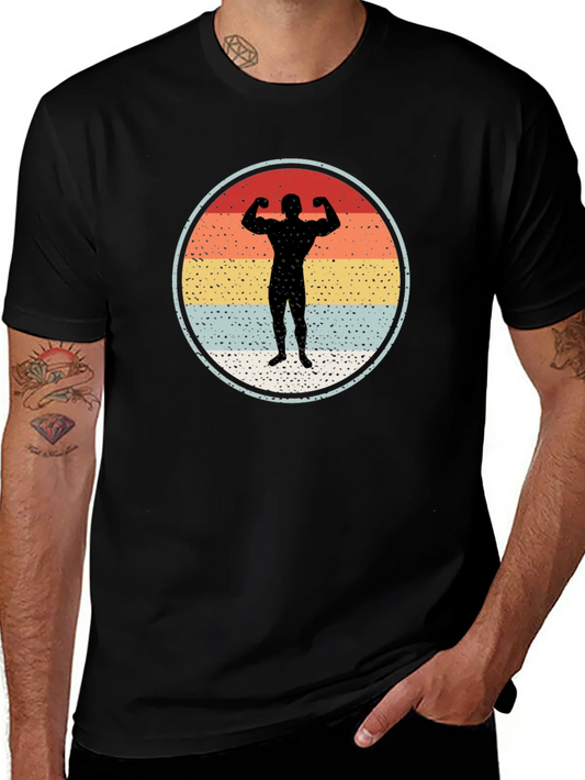 Retro Bodybuilder Silhouette Graphic Tee - Black