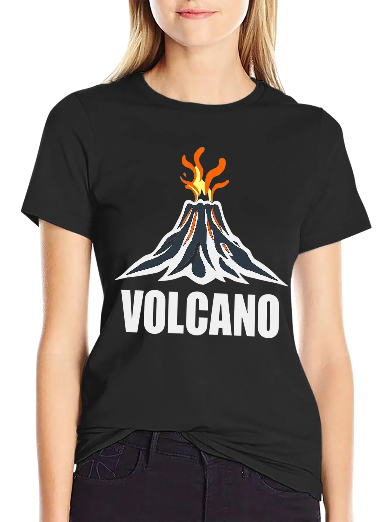 An Orange Eruption Spewing From The Top Volcano Basic Graphic T-Shirt – Daily Comfort In Soft Cotton