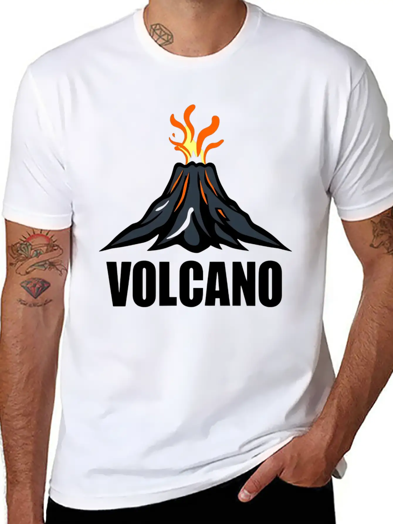 An Orange Eruption Spewing From The Top Volcano Basic Graphic T-Shirt – Daily Comfort In Soft Cotton