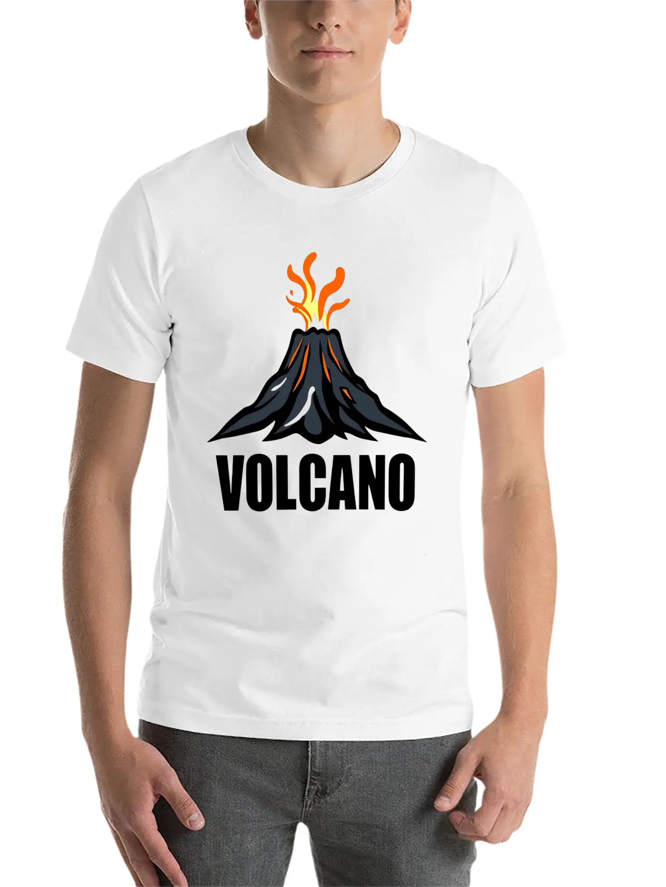 An Orange Eruption Spewing From The Top Volcano Basic Graphic T-Shirt – Daily Comfort In Soft Cotton