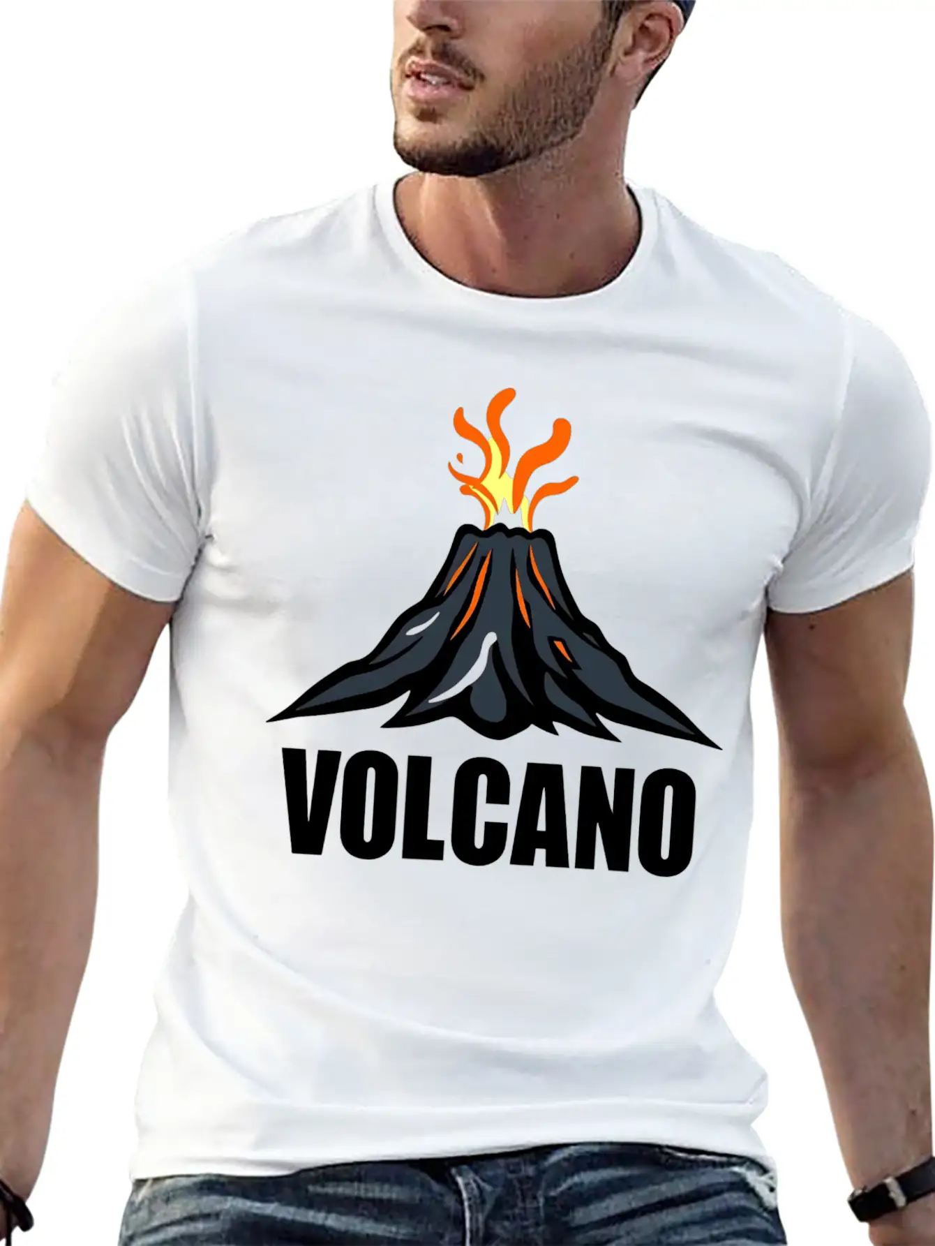 An Orange Eruption Spewing From The Top Volcano Basic Graphic T-Shirt – Daily Comfort In Soft Cotton
