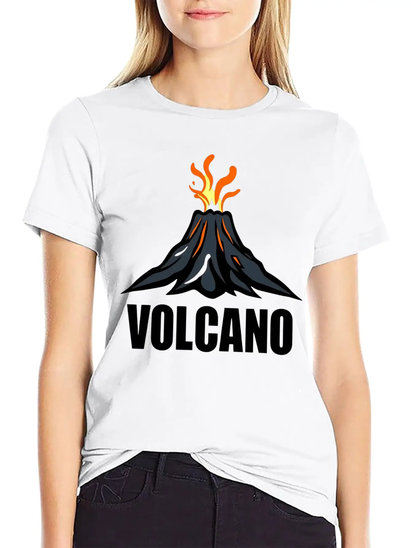 An Orange Eruption Spewing From The Top Volcano Basic Graphic T-Shirt – Daily Comfort In Soft Cotton