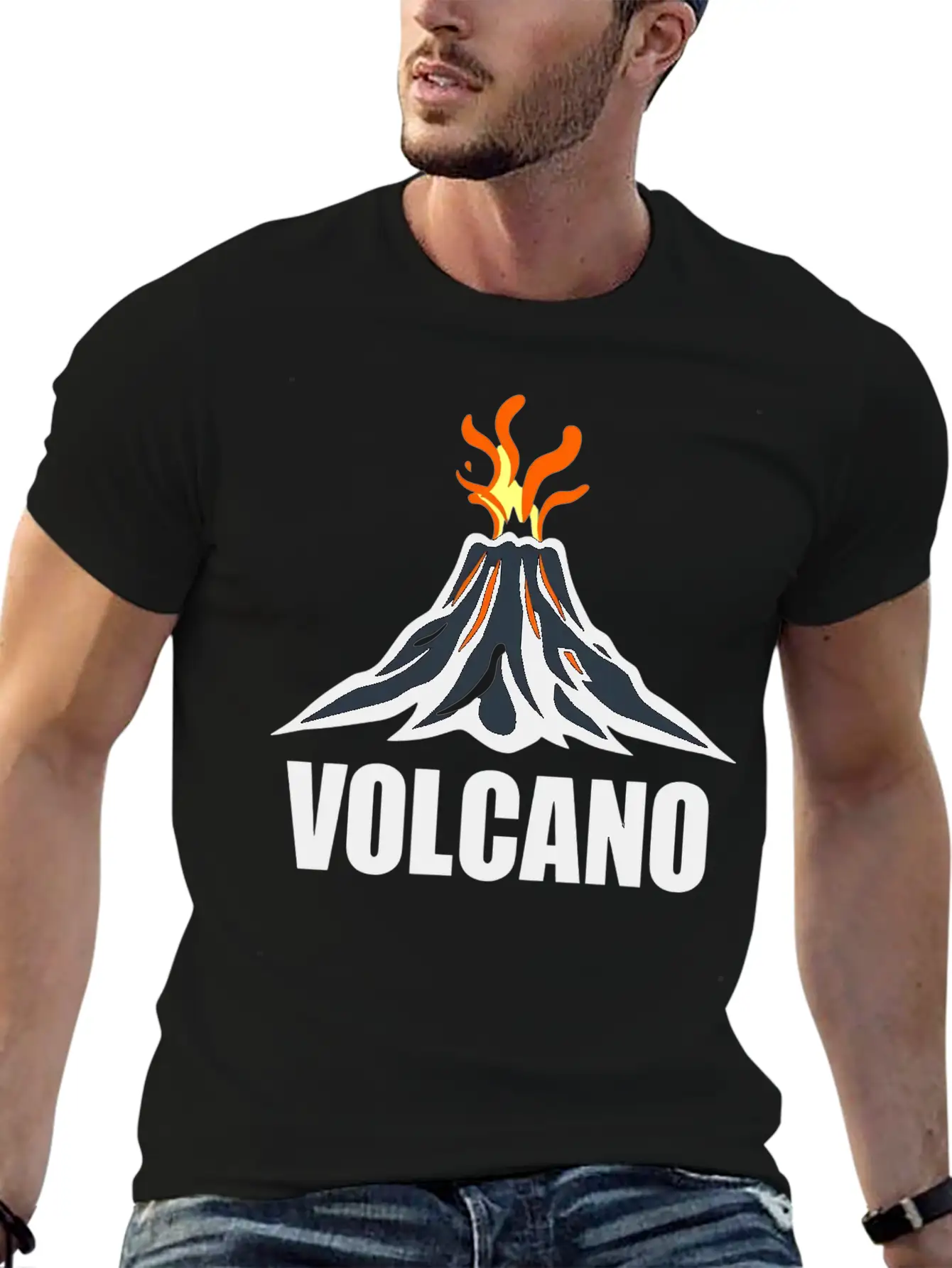 An Orange Eruption Spewing From The Top Volcano Basic Graphic T-Shirt – Daily Comfort In Soft Cotton