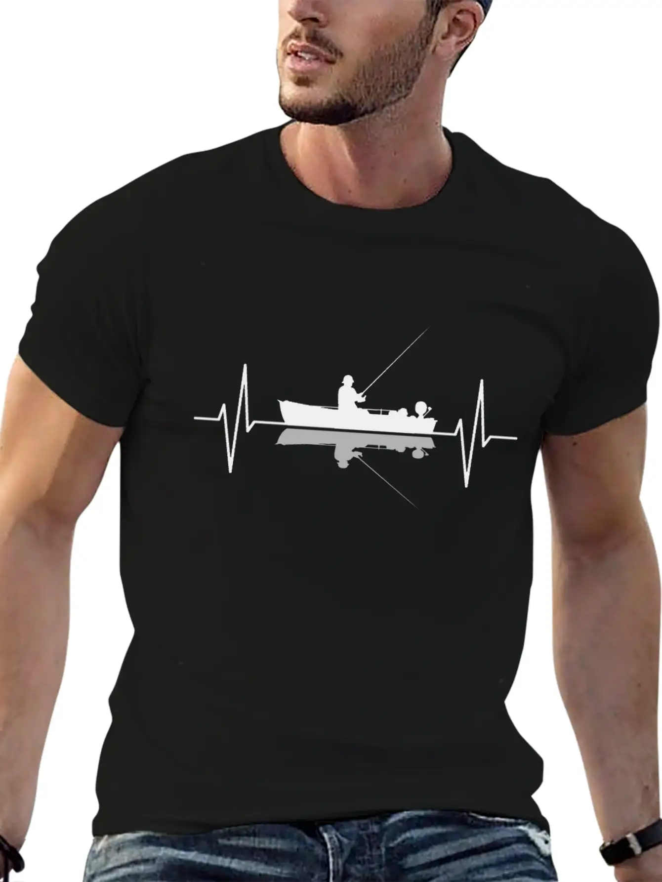 Angler Fisherman Fishing Boat Heartbeat Gift Basic Graphic T-Shirt – Daily Comfort In Soft Cotton