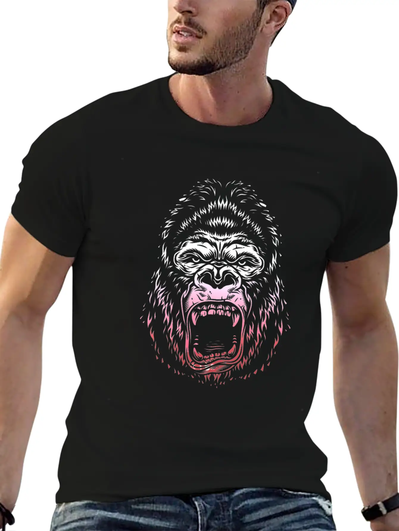 Angry GORILLA "king" Design 7 Unisex Short Sleeve Soft Cotton T-Shirt – Casual Everyday Wear