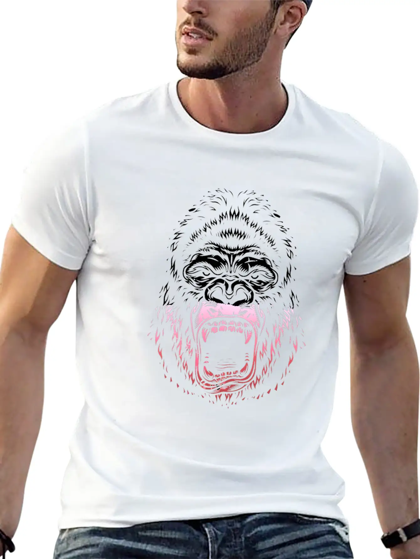 Angry GORILLA "king" Design 7 Unisex Short Sleeve Soft Cotton T-Shirt – Casual Everyday Wear