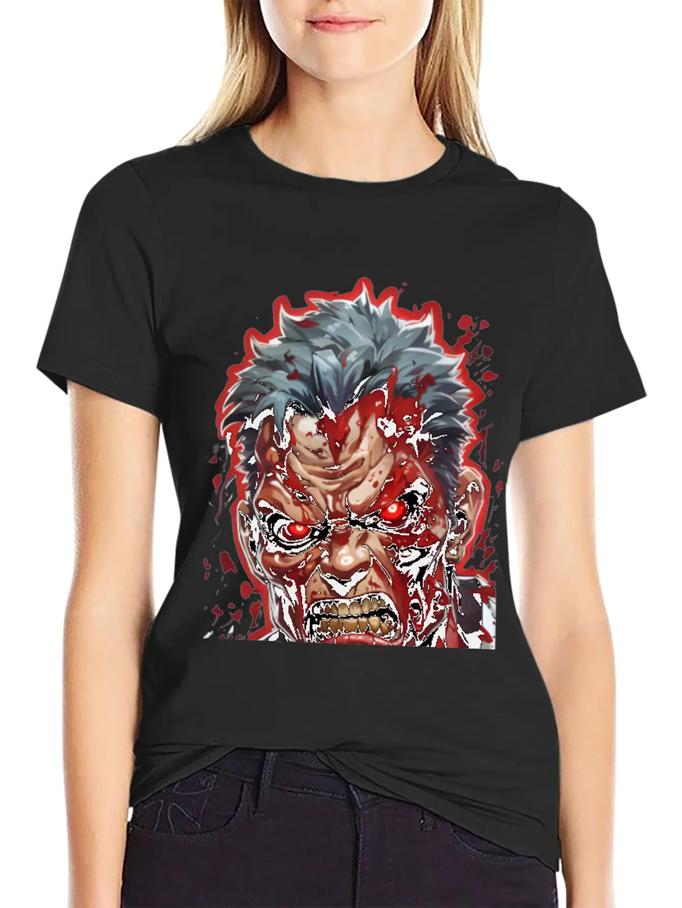 Anime Red Angry Zombie Stylish Everyday T-Shirt – Unisex Basic Cotton Tee