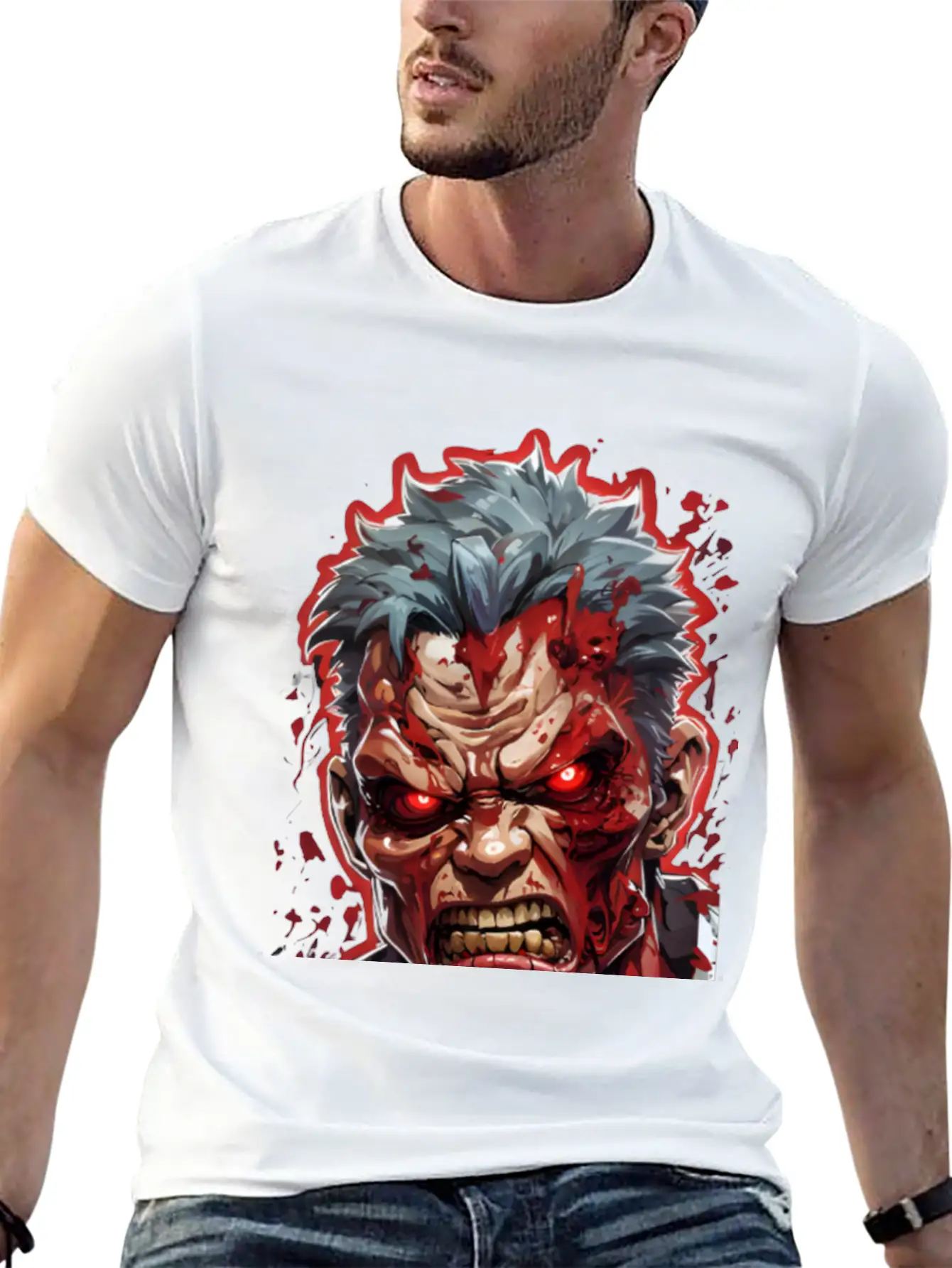 Anime Red Angry Zombie Stylish Everyday T-Shirt – Unisex Basic Cotton Tee