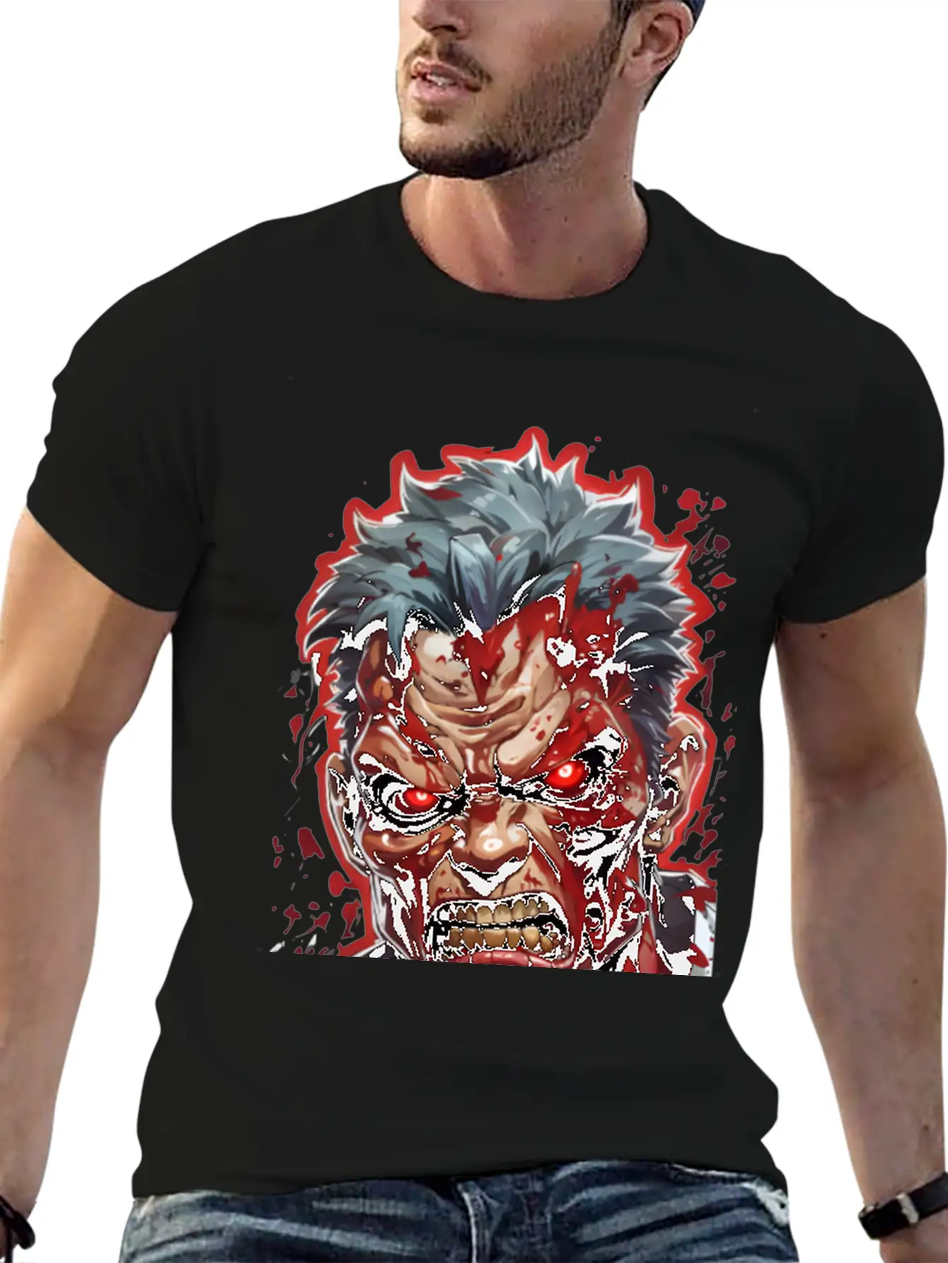 Anime Red Angry Zombie Stylish Everyday T-Shirt – Unisex Basic Cotton Tee