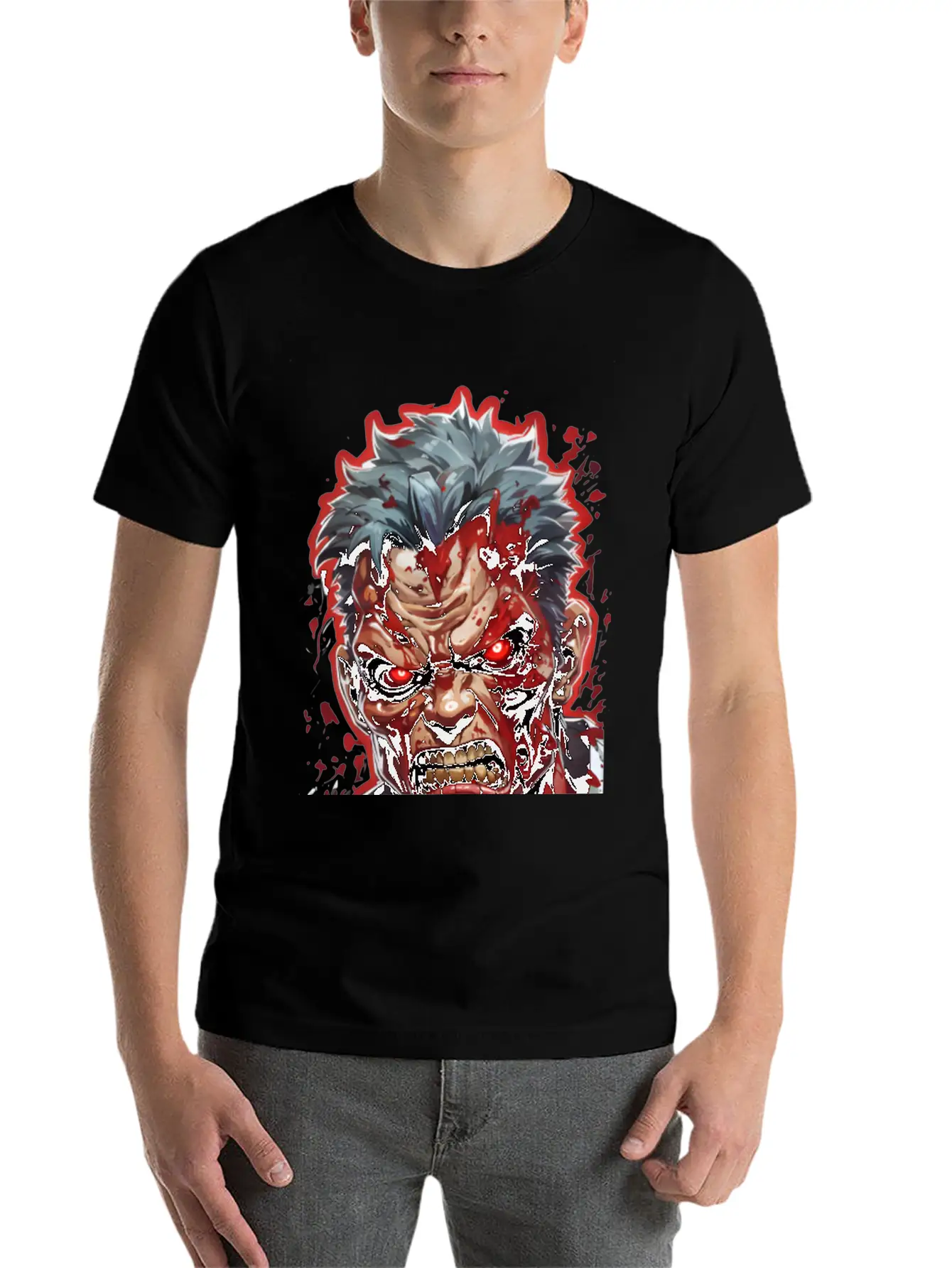 Anime Red Angry Zombie Stylish Everyday T-Shirt – Unisex Basic Cotton Tee