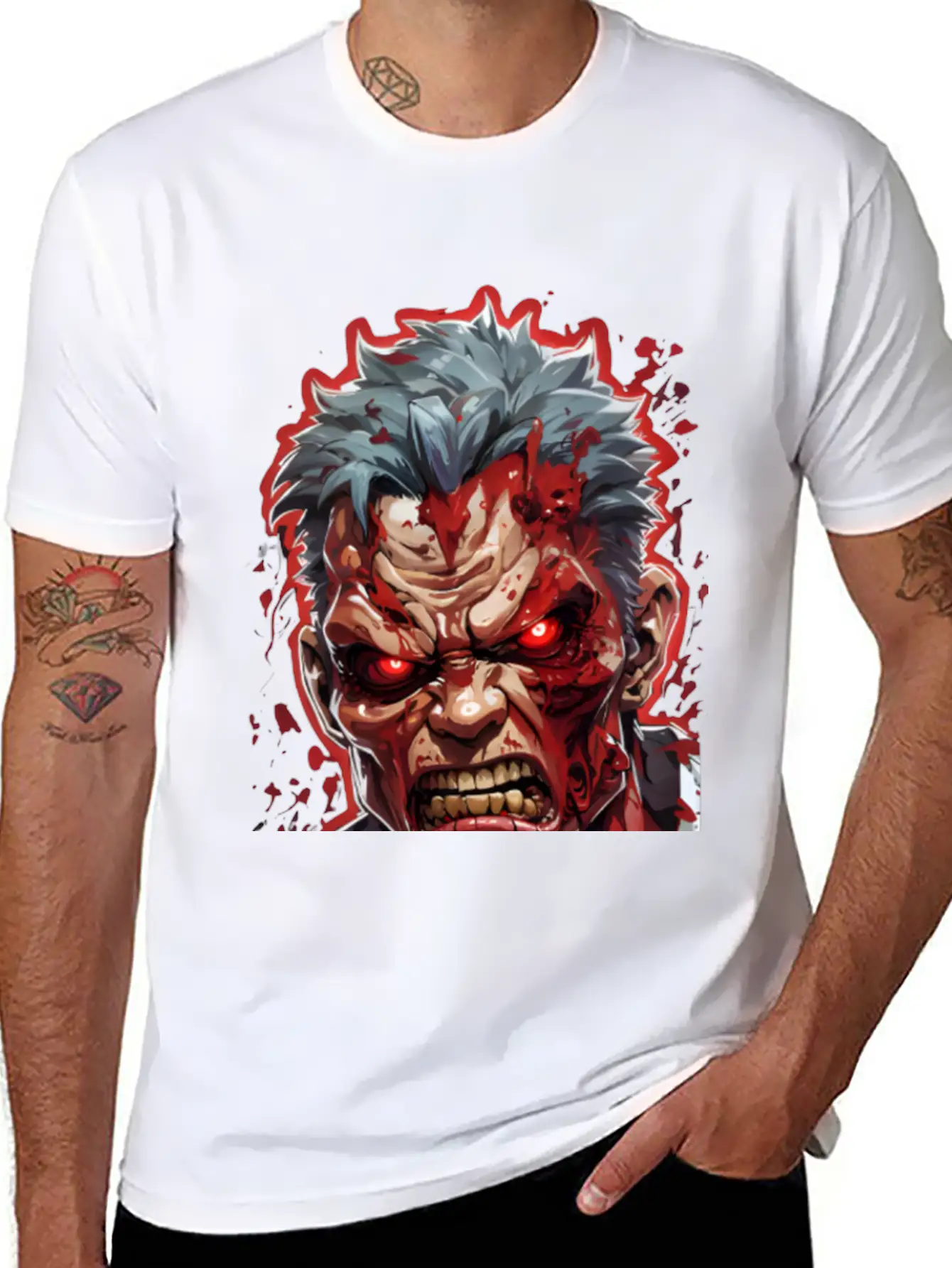 Anime Red Angry Zombie Stylish Everyday T-Shirt – Unisex Basic Cotton Tee