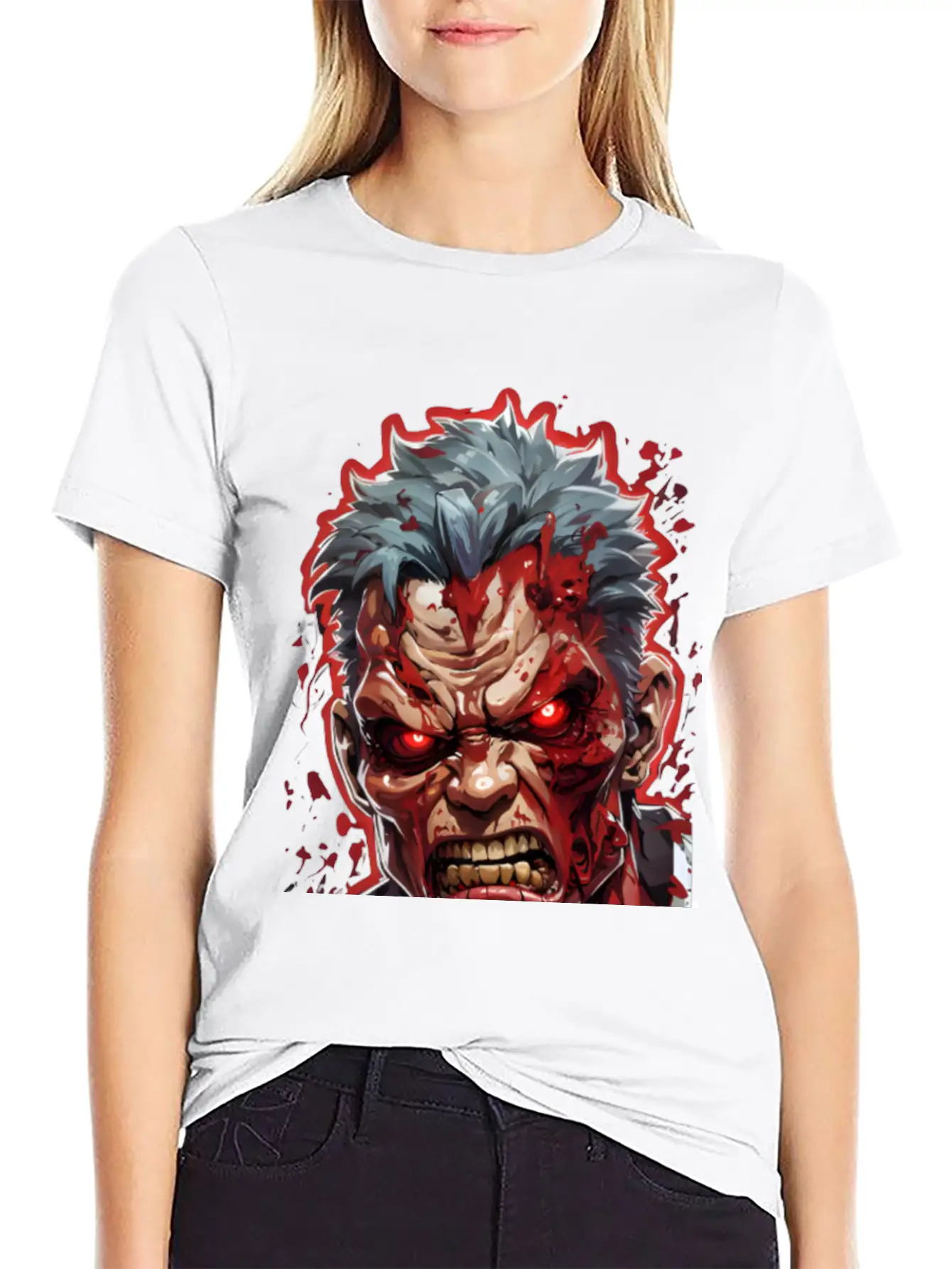 Anime Red Angry Zombie Stylish Everyday T-Shirt – Unisex Basic Cotton Tee