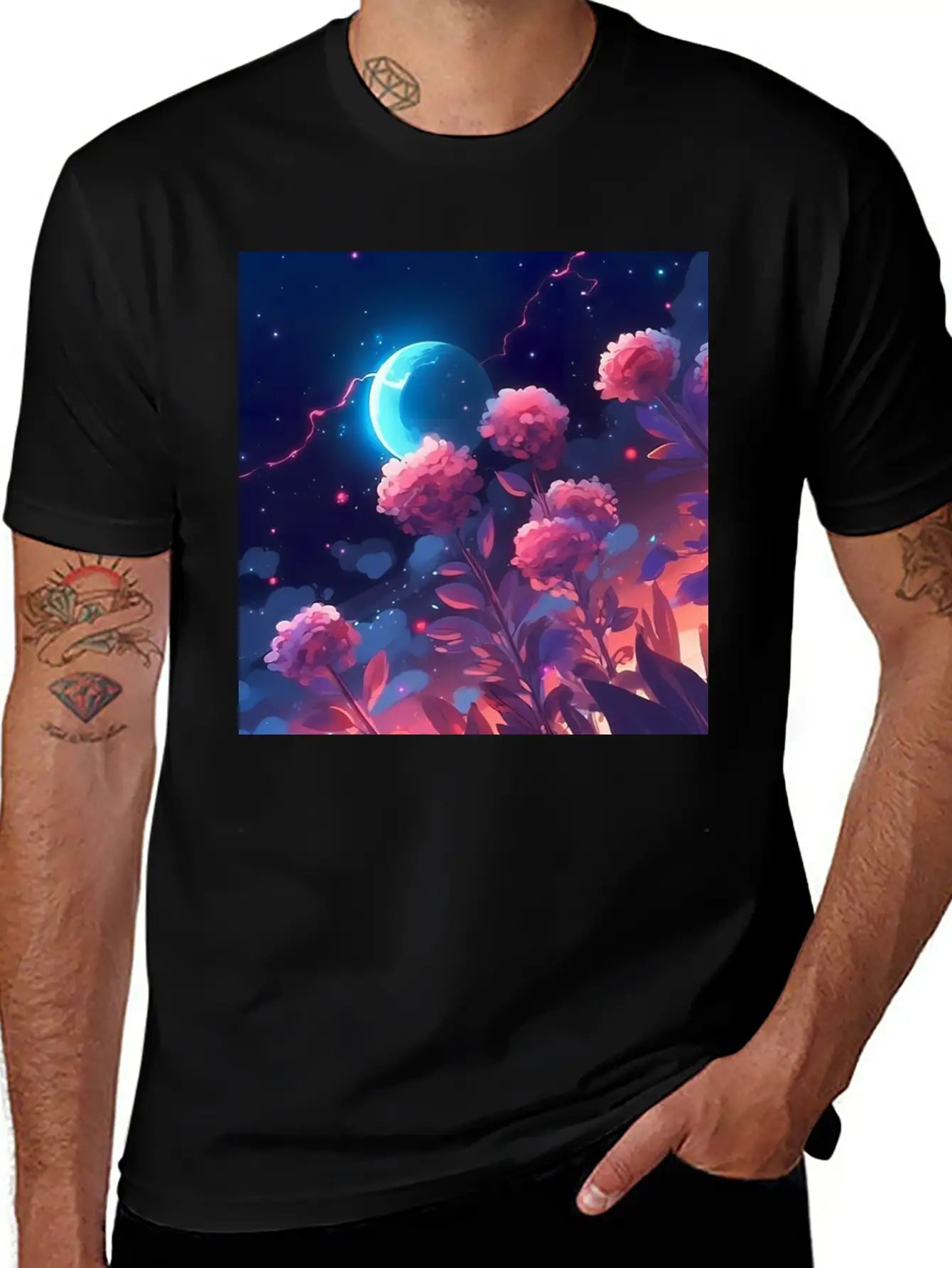Anime Rose Night Comfortable Minimalist Graphic Tee – Summer Style Essential
