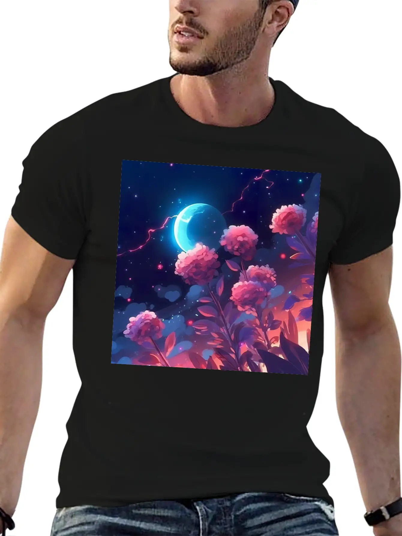 Anime Rose Night Comfortable Minimalist Graphic Tee – Summer Style Essential